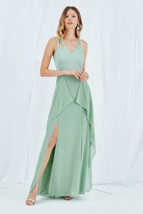 13375 Green Double Slit Dress