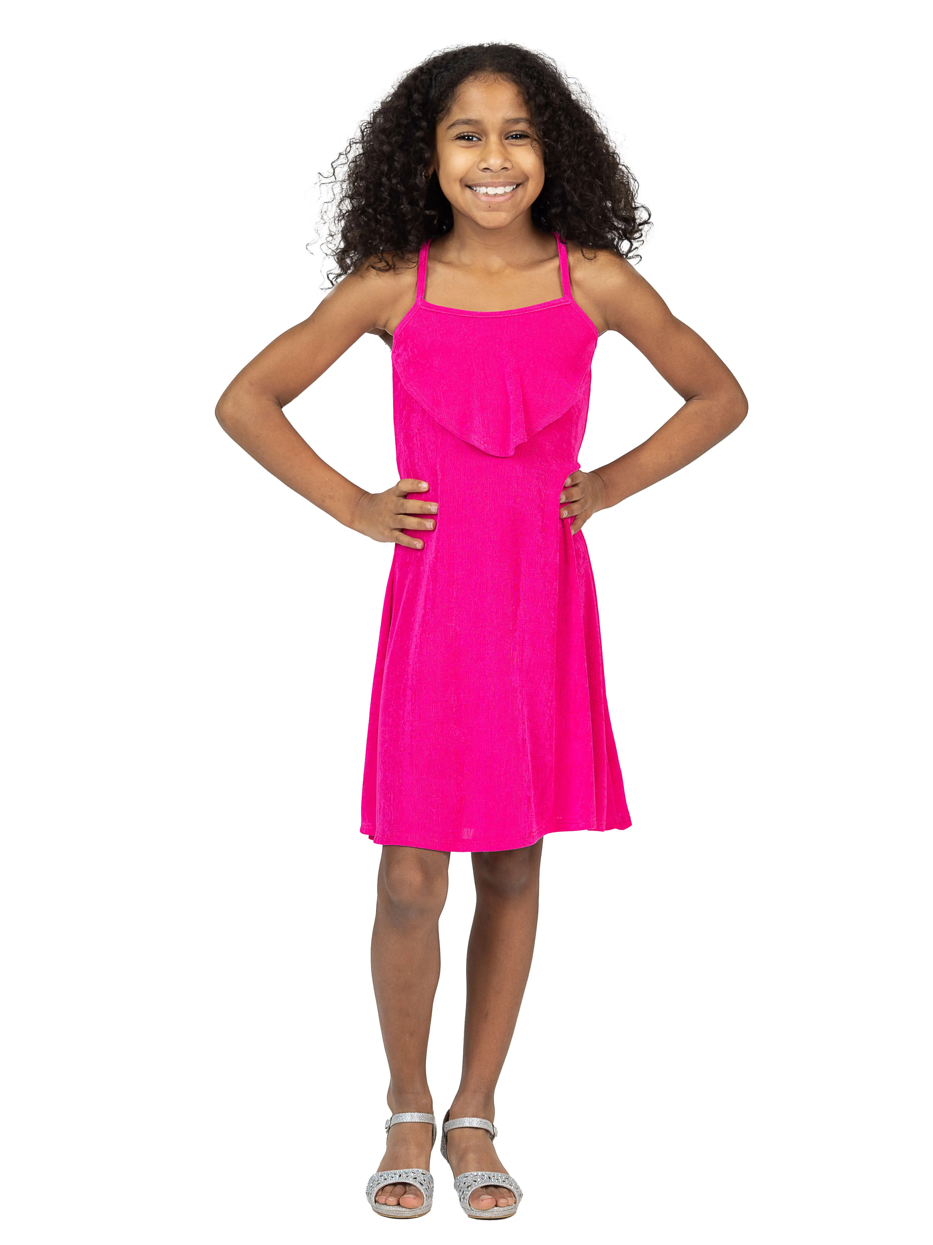 24sevenkid Girls Shimmery Spaghetti Strap Knee Length Dress