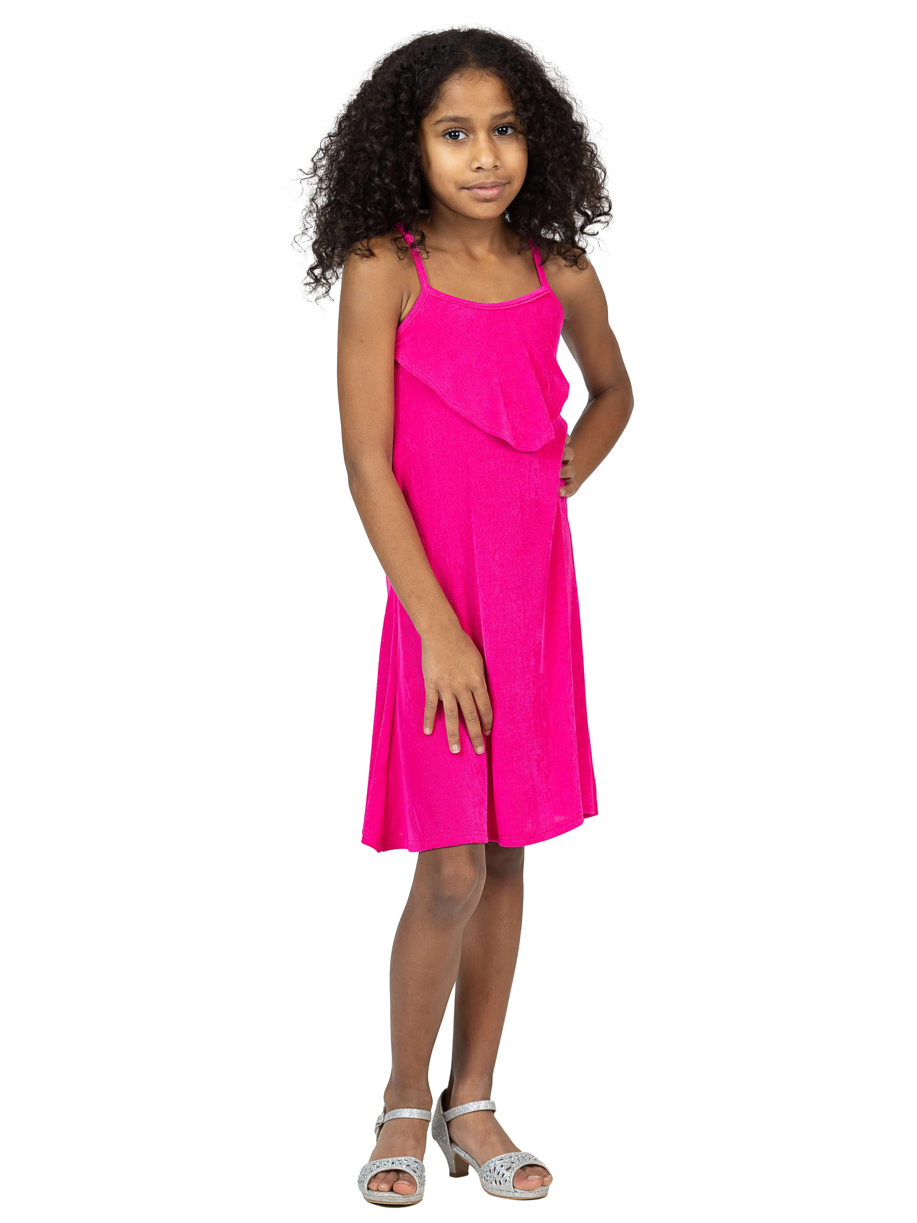 24sevenkid Girls Shimmery Spaghetti Strap Knee Length Dress