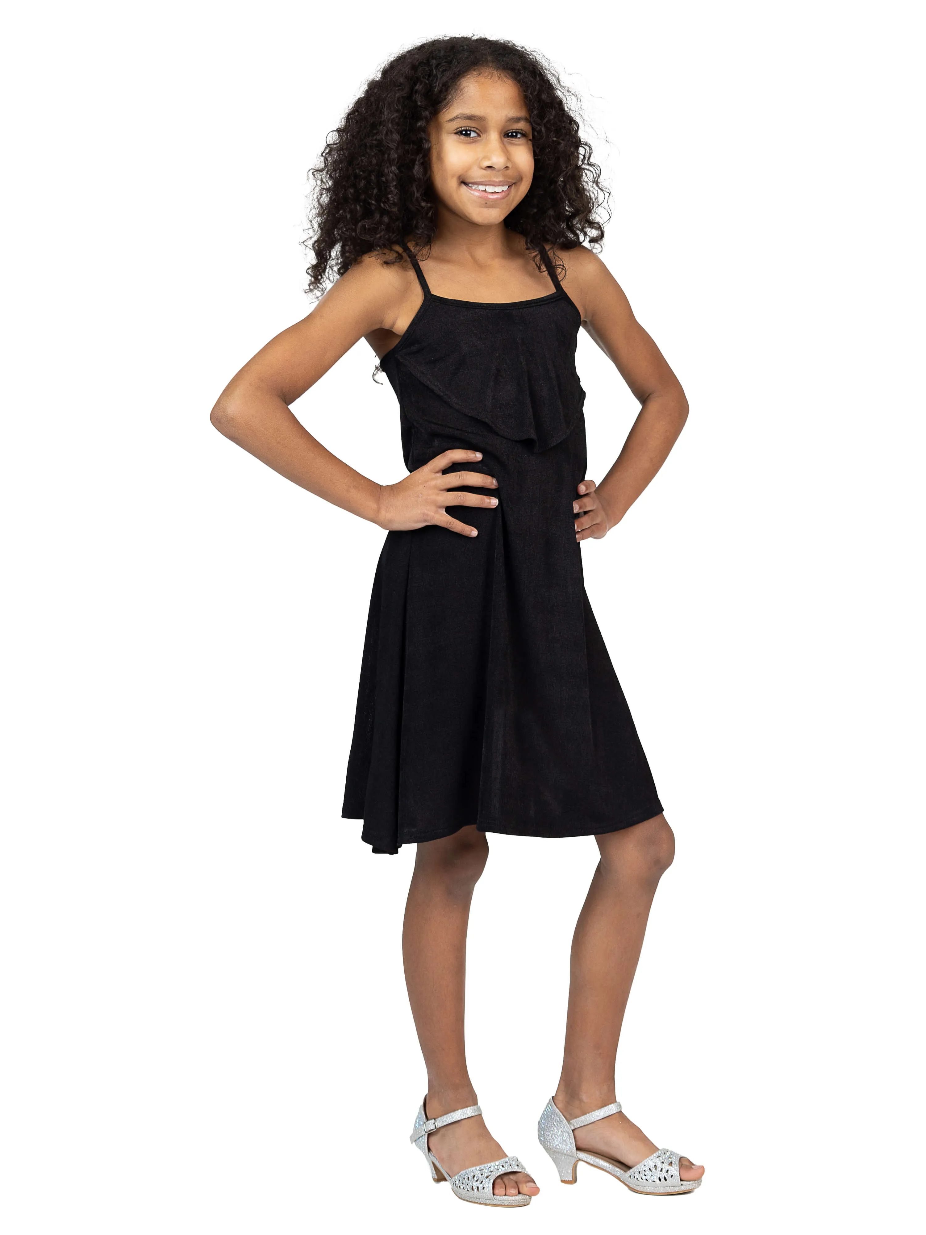 24sevenkid Girls Shimmery Spaghetti Strap Knee Length Dress