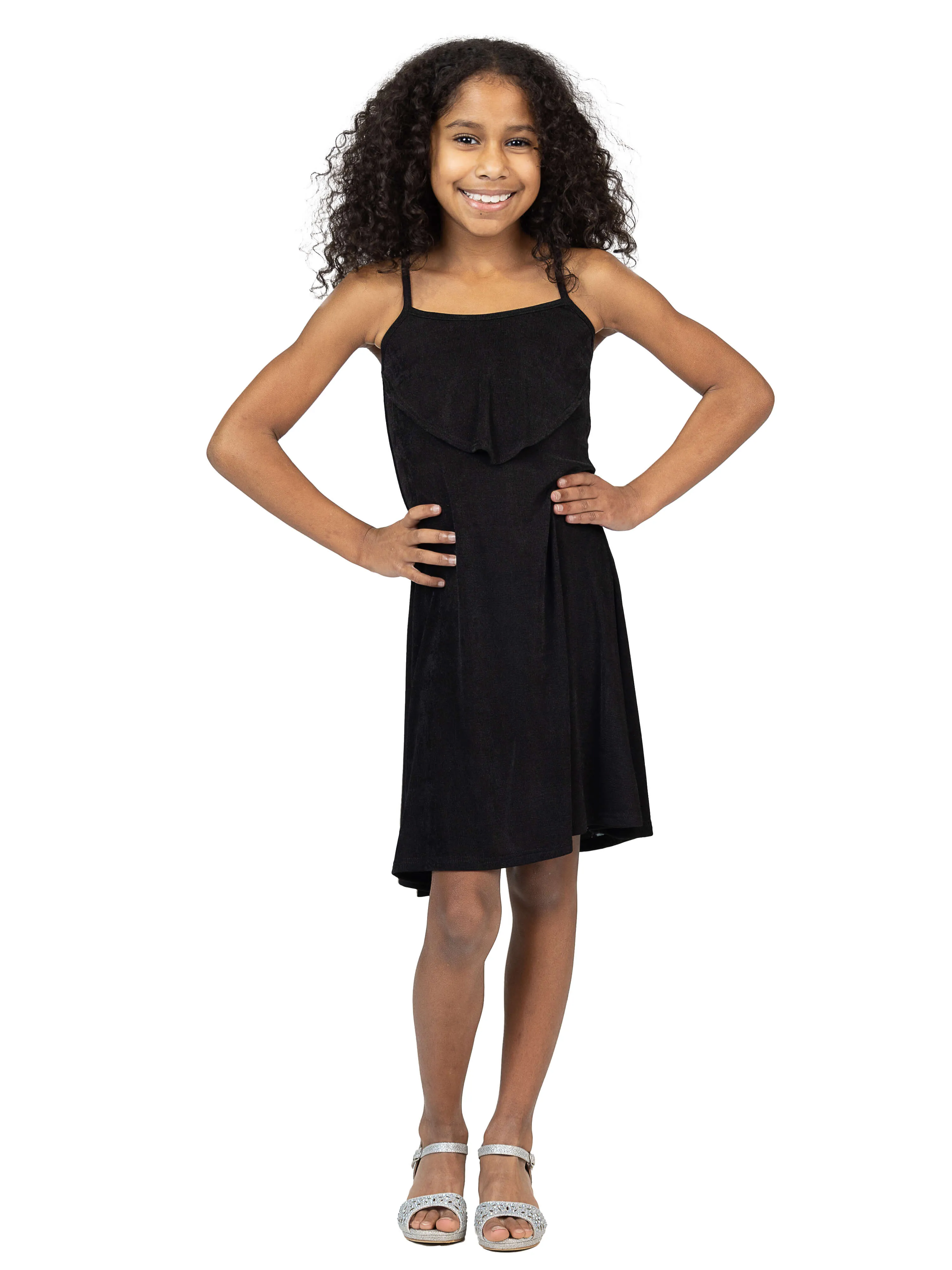 24sevenkid Girls Shimmery Spaghetti Strap Knee Length Dress