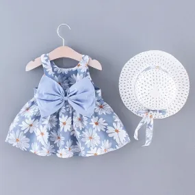 2pcs Daisy Bowknot Dress with Hat Set 18-24 Month