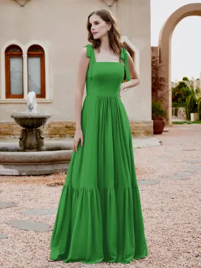 A-Line Bow Ruffle Sleeveless Chiffon Dress Green Plus Size