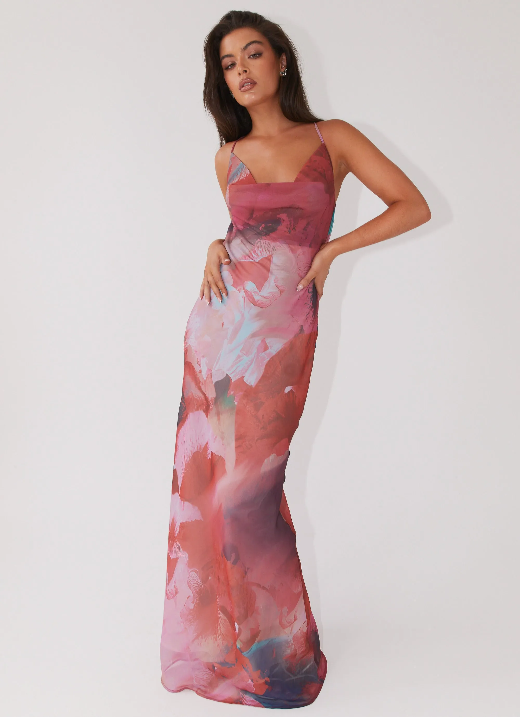 Abigail Cowl Maxi Dress - Scarlet Burst