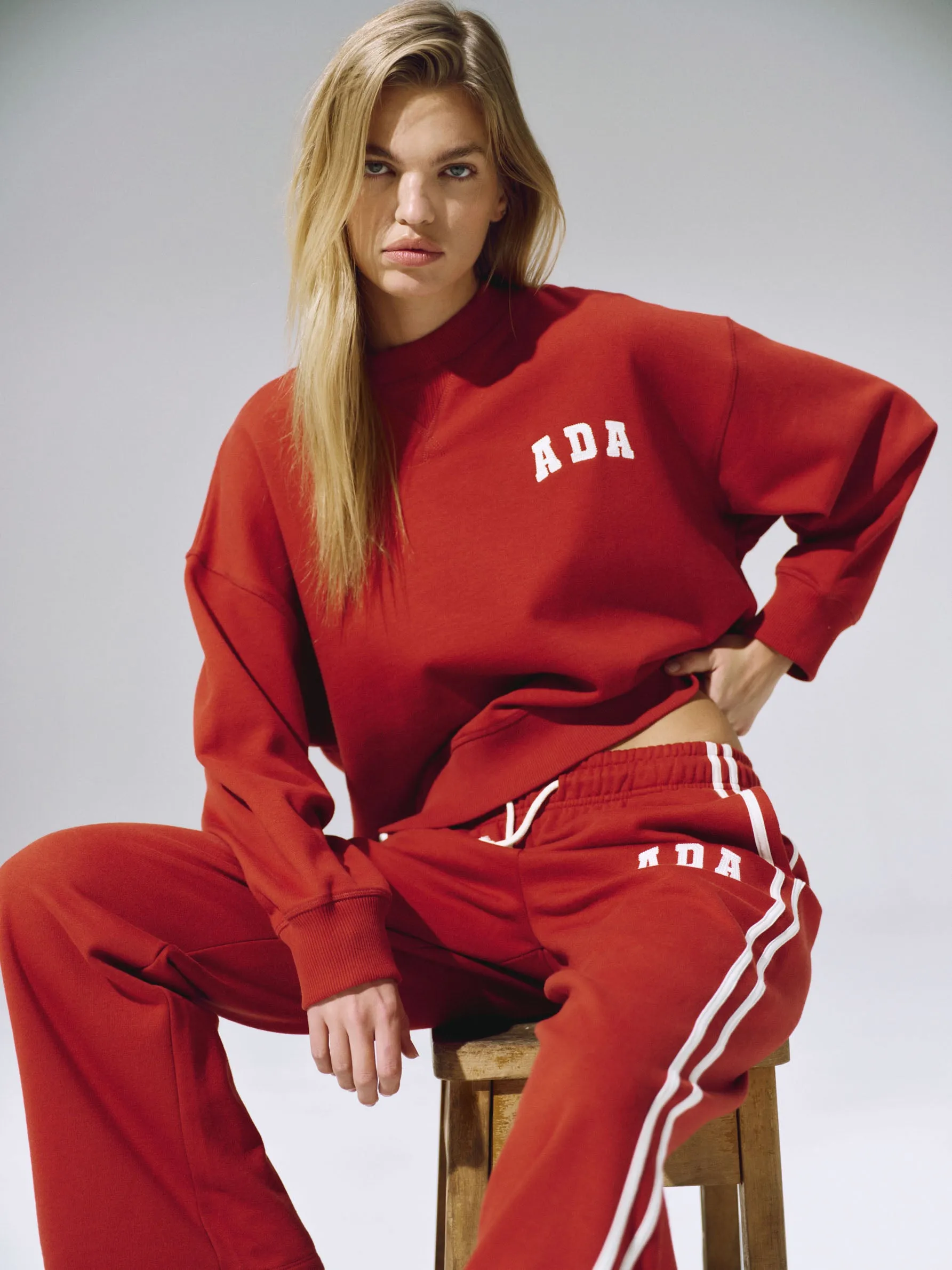 ADA Stitch Loose Fit Sweatshirt - Vintage Red/Marshmallow White