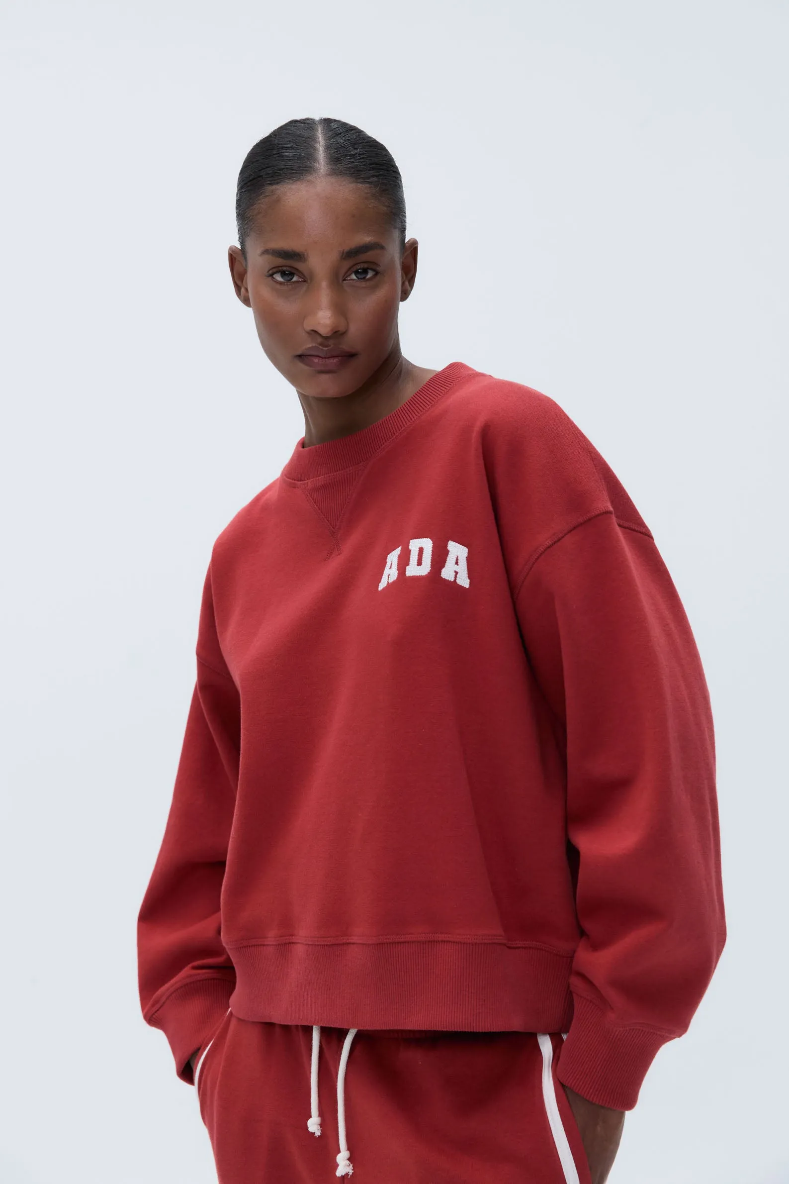 ADA Stitch Loose Fit Sweatshirt - Vintage Red/Marshmallow White