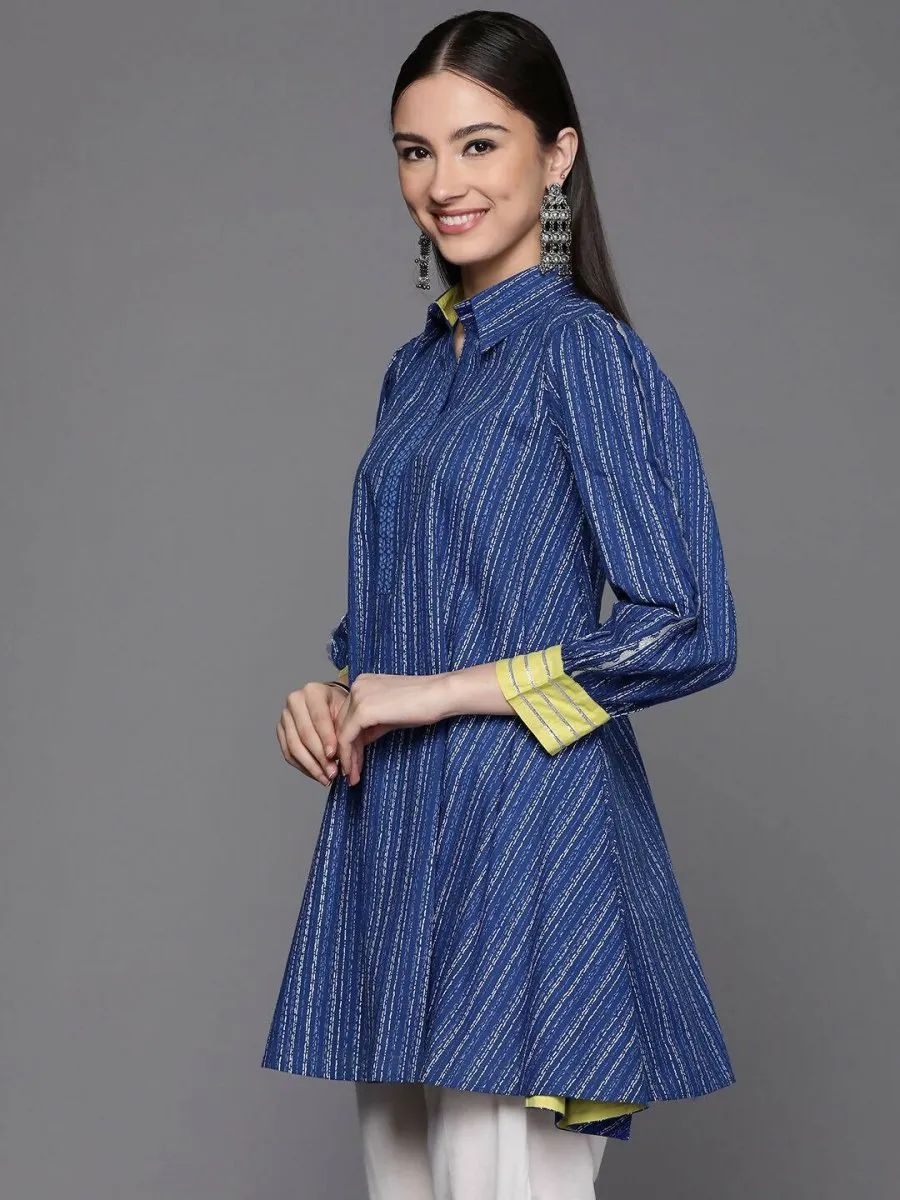 Ahalyaa Women Blue Cotton Printed Tunic