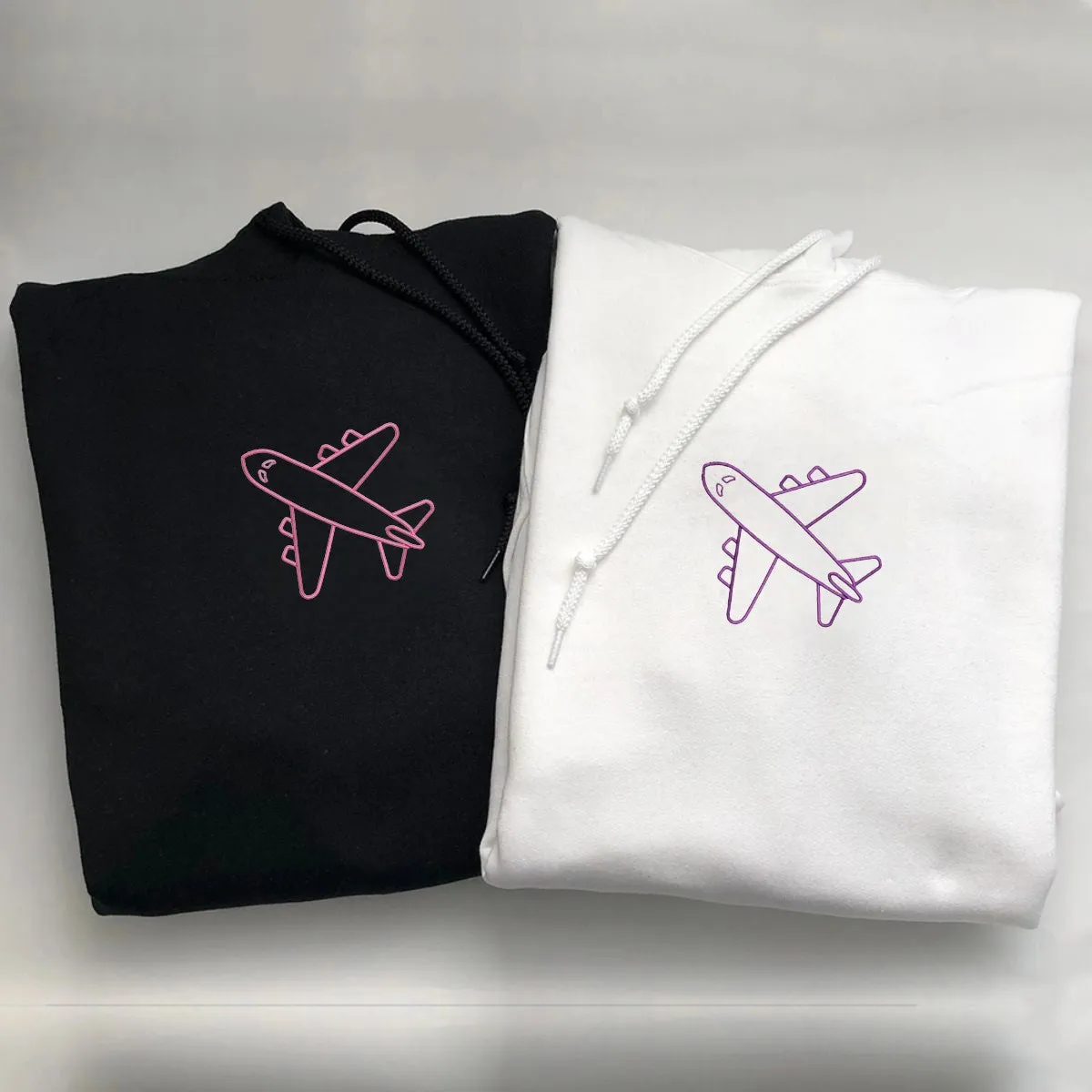 Airplane Matching Couple Hoodies - Custom Embroidered Sweatshirts For Couples