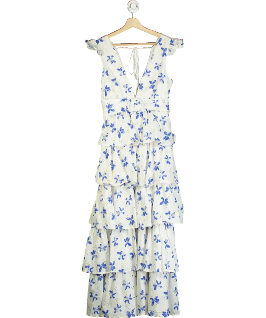 ALB Anne Louise Blue & White Floral Maxi Dress UK 10