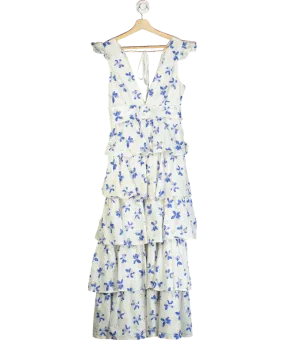 ALB Anne Louise Blue & White Floral Maxi Dress UK 10