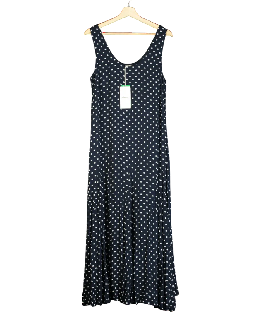 Albaray Blue Spot Godet Maxi Dress, Navy/white UK 12