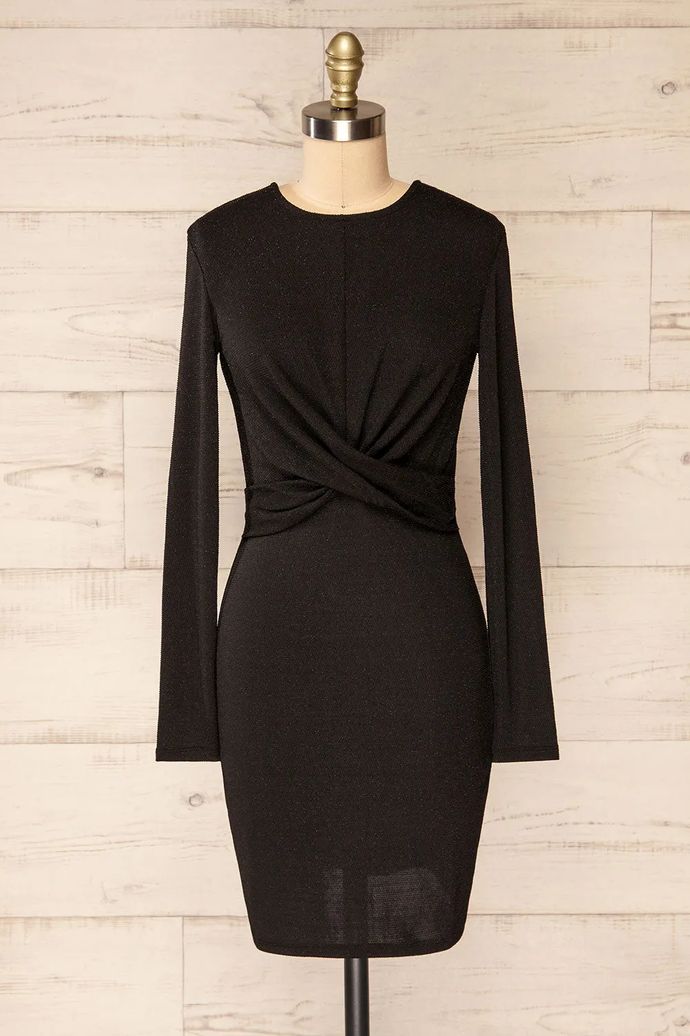 Alcobendas Black | Sparkling Short Dress w/ Long Sleeves