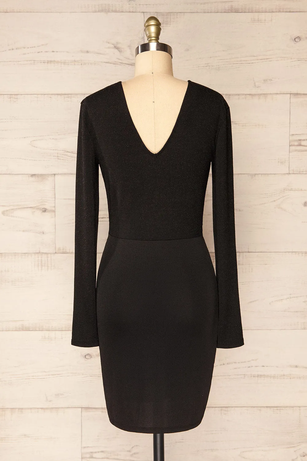 Alcobendas Black | Sparkling Short Dress w/ Long Sleeves