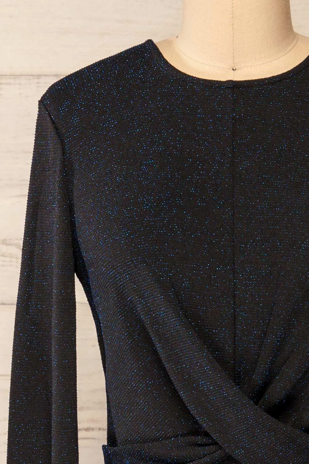 Alcobendas Blue | Sparkling Short Dress w/ Long Sleeves