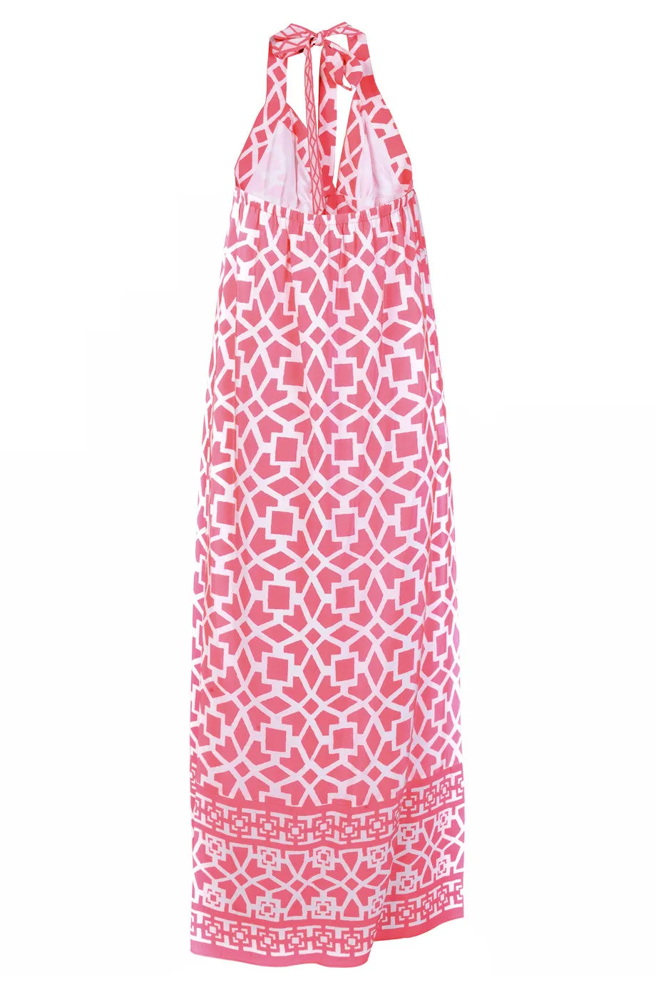 ALICE & TRIXIE PETRA Neon Pink Halterneck Maxi Silk Dress