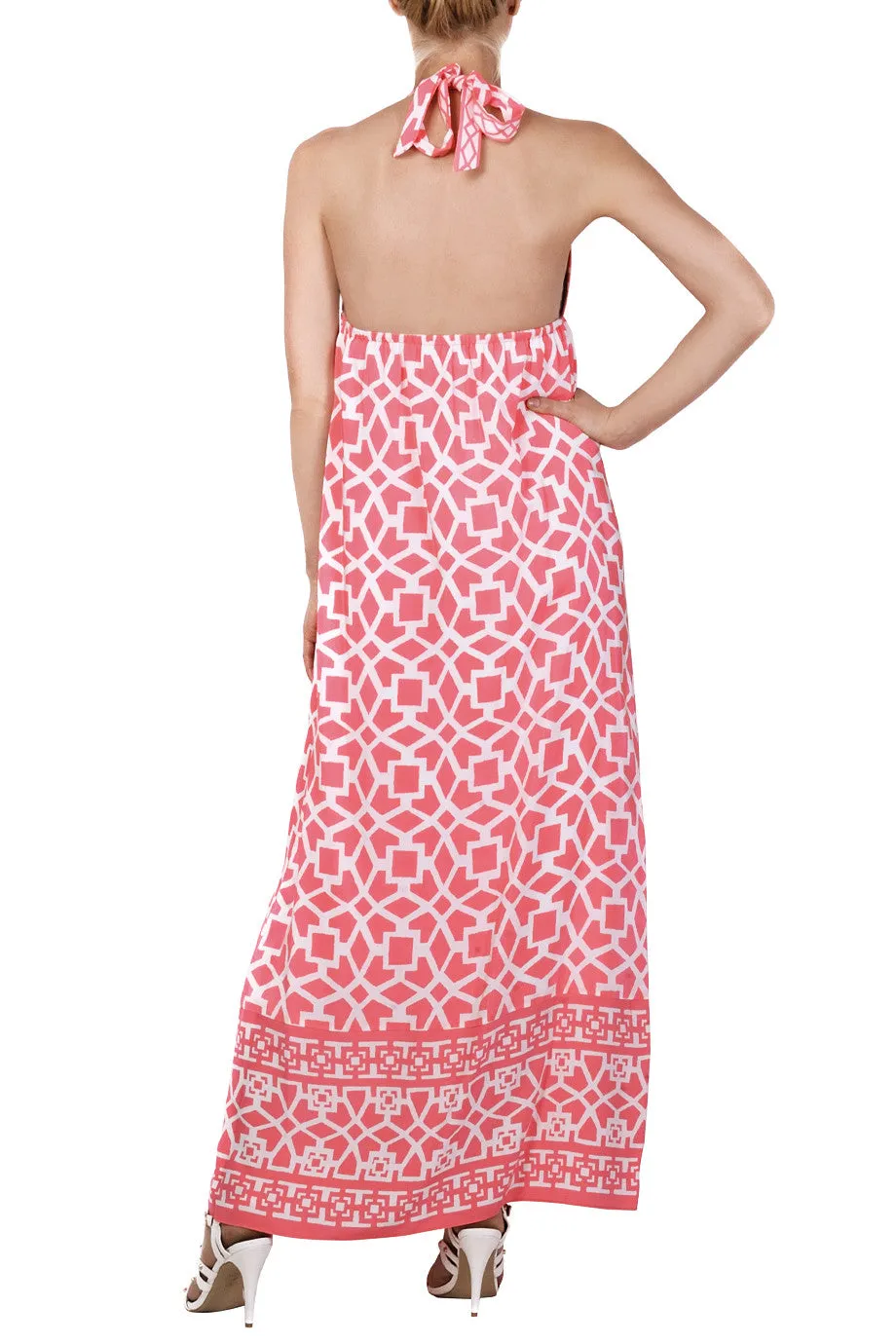 ALICE & TRIXIE PETRA Neon Pink Halterneck Maxi Silk Dress