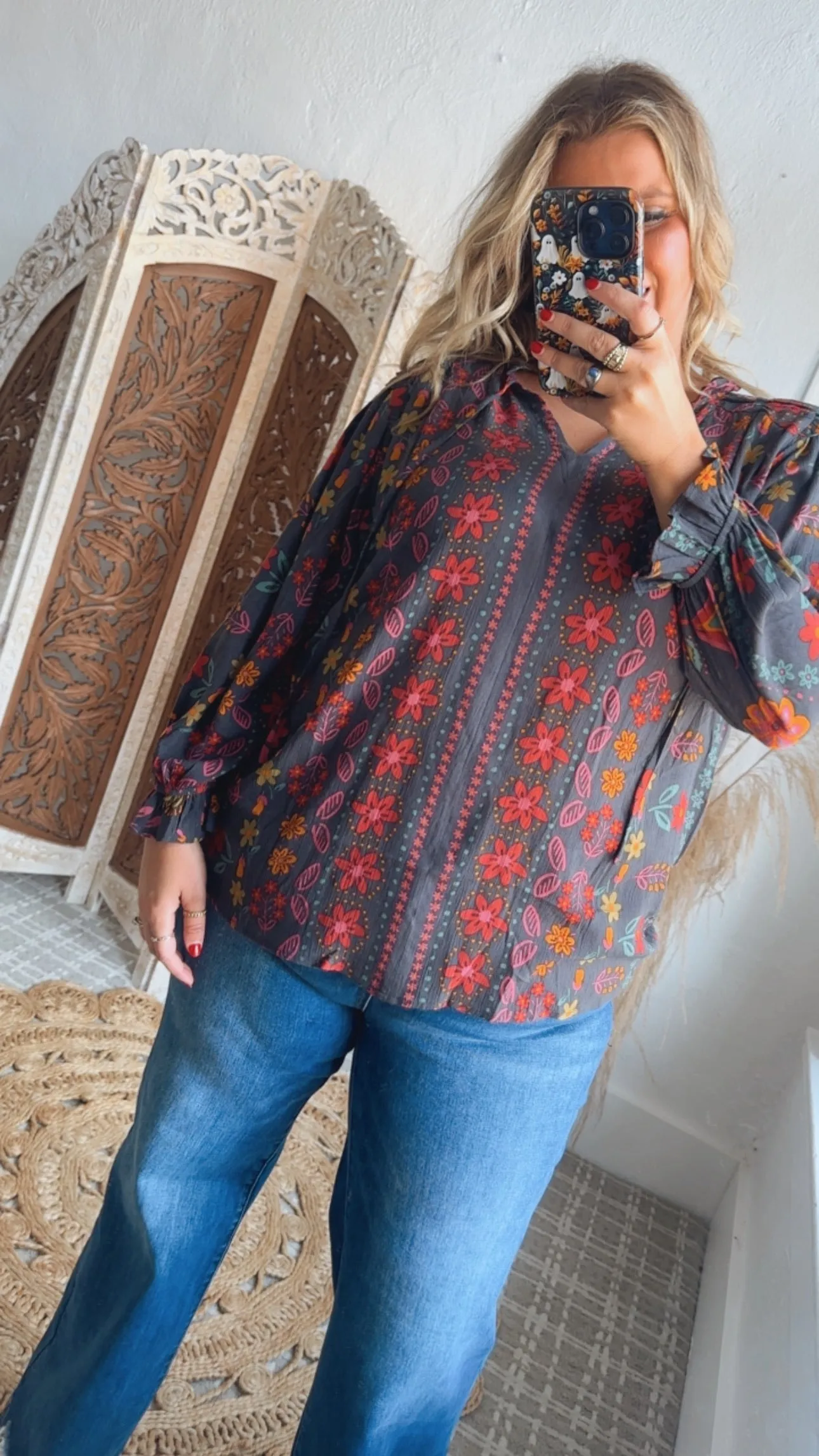 All For Boho Floral Blouse, Multi