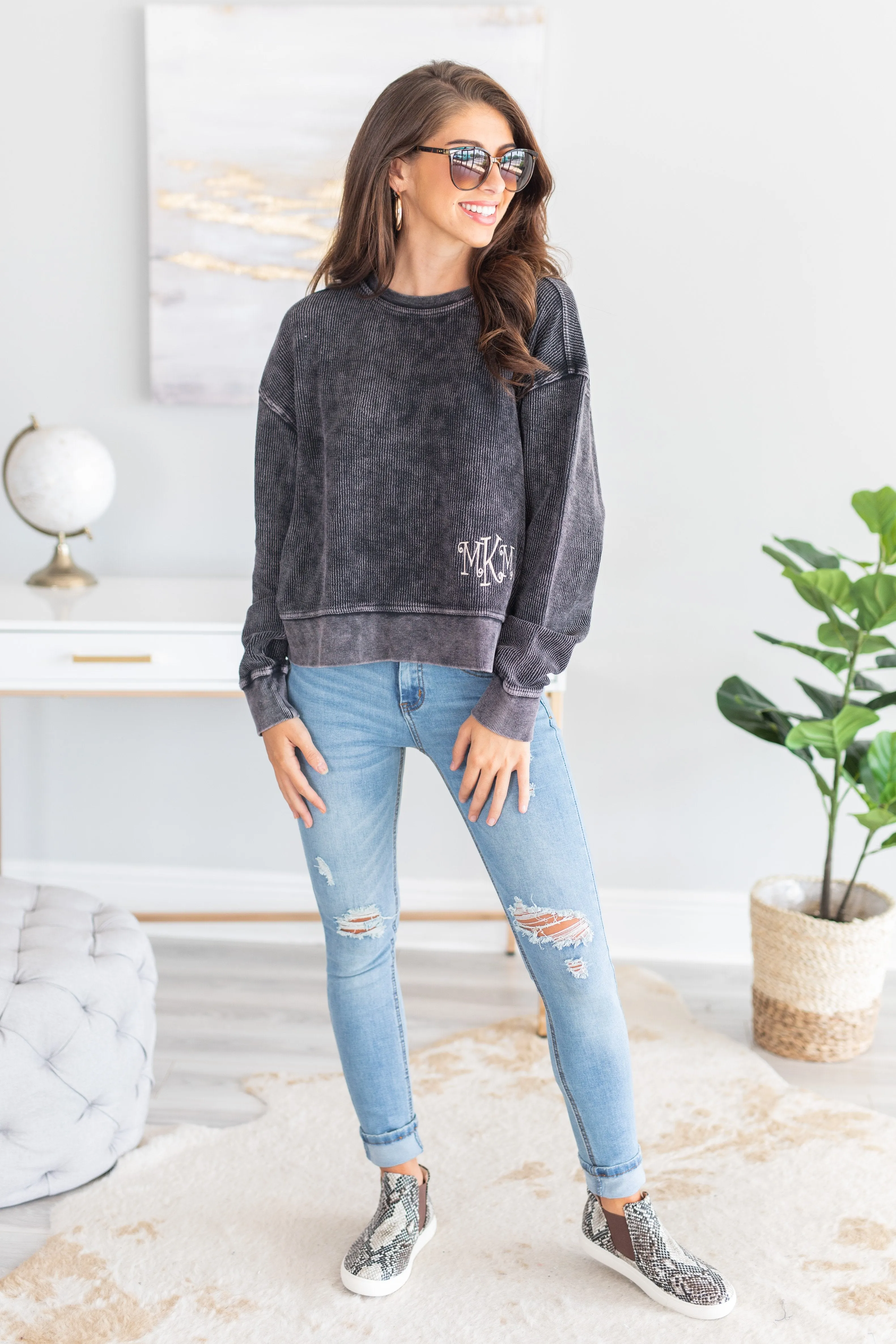 All The Love You Need Vintage Black Crop Pullover