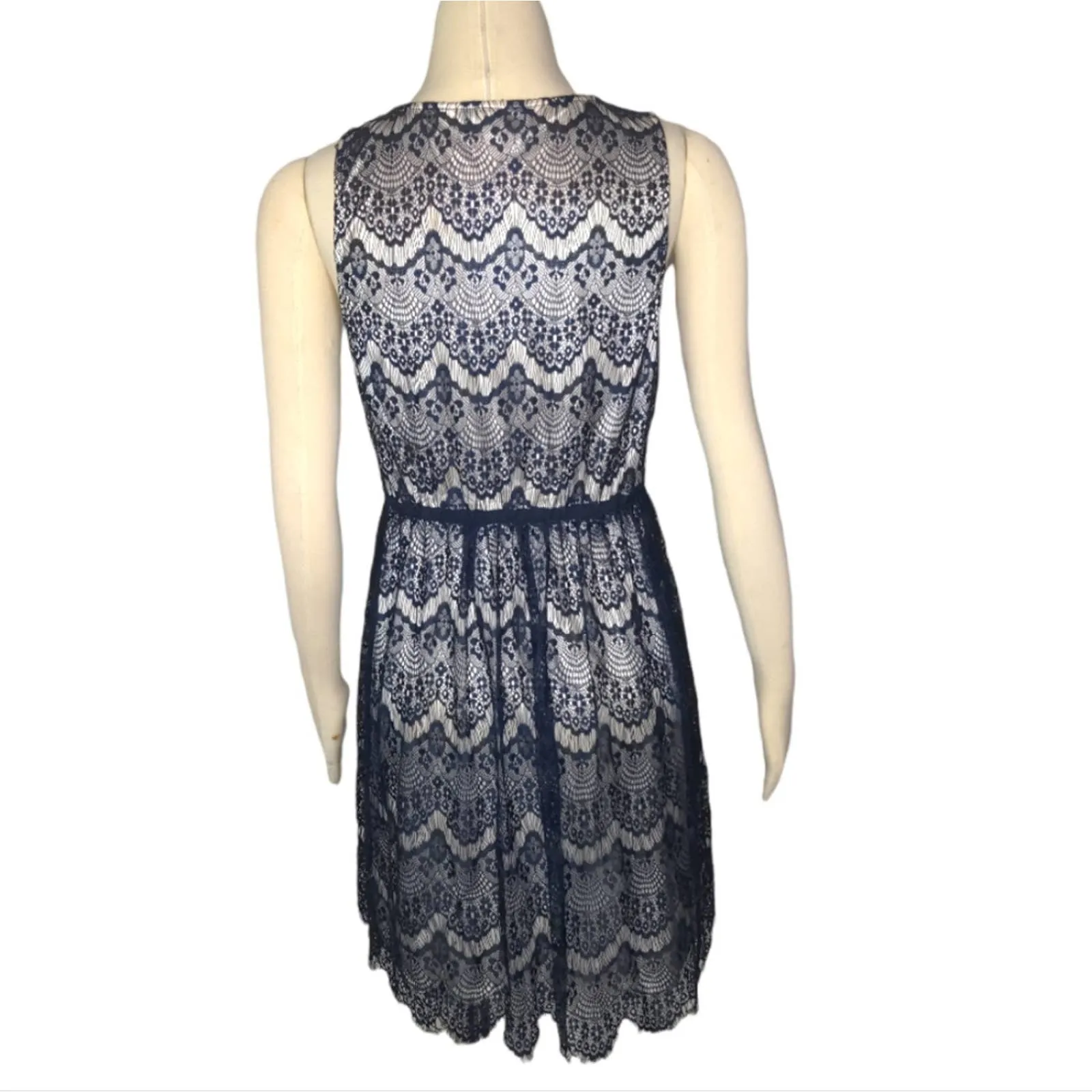 ALTAR'D STATE Navy Blue Lace Sleeveless Dress Fringe Large