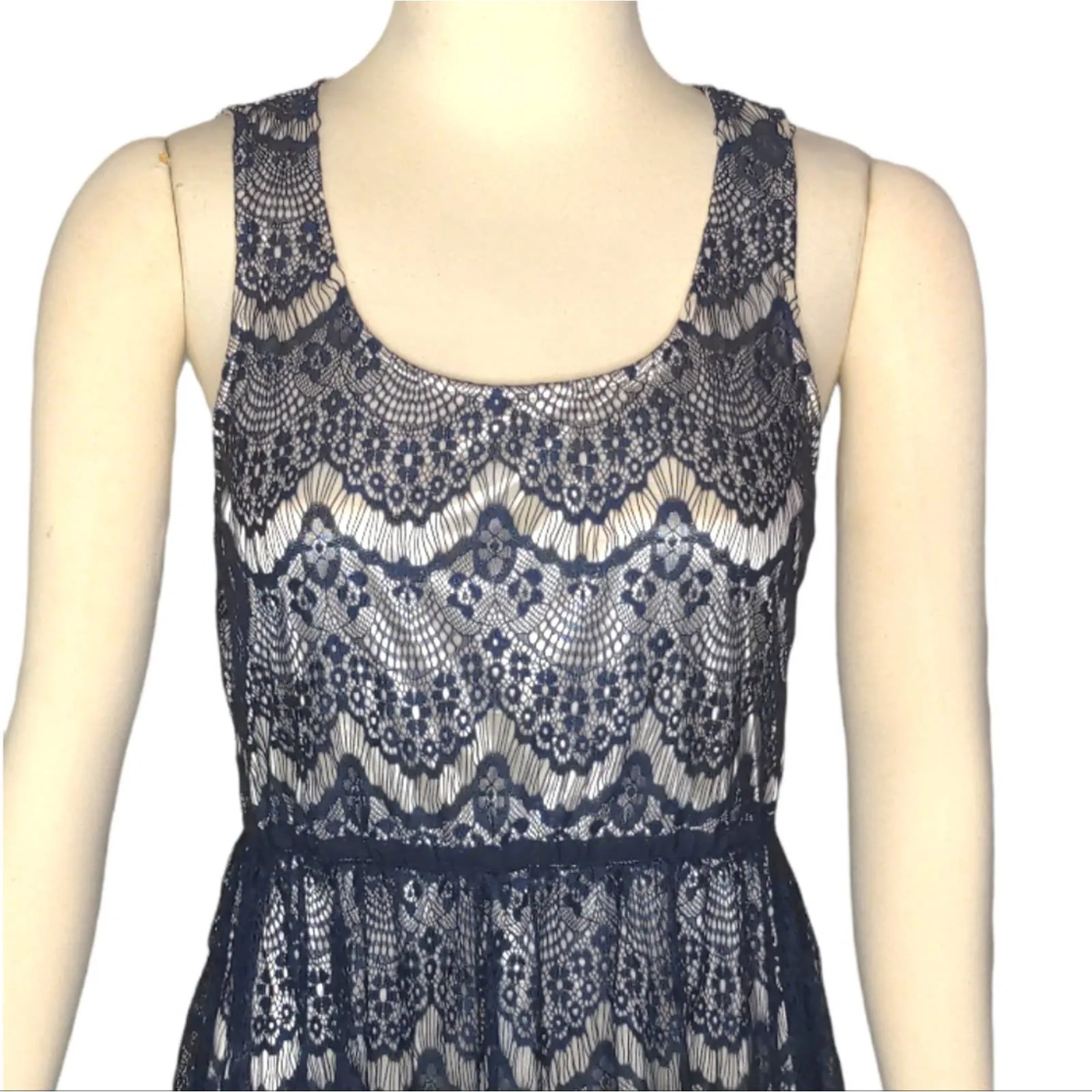 ALTAR'D STATE Navy Blue Lace Sleeveless Dress Fringe Large