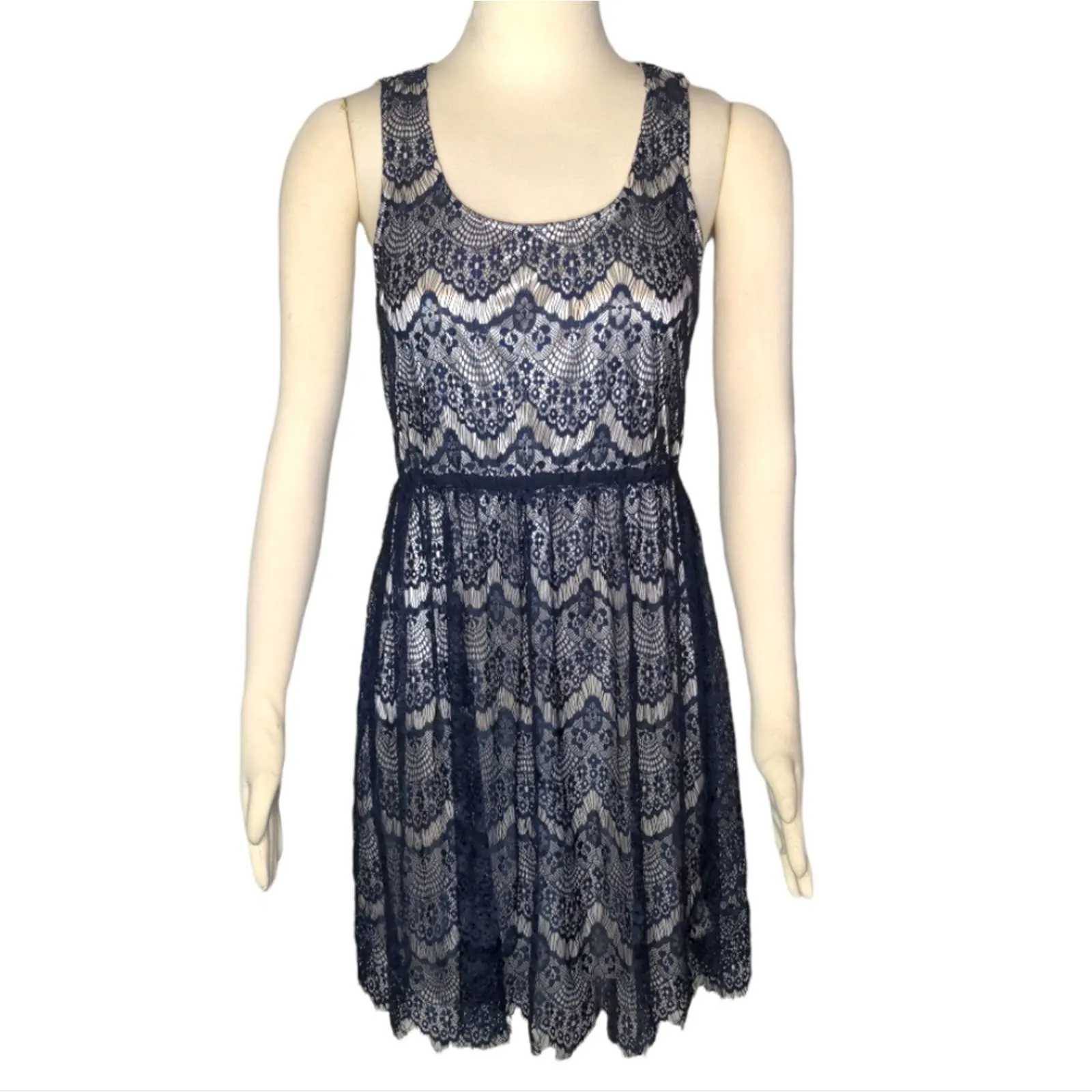 ALTAR'D STATE Navy Blue Lace Sleeveless Dress Fringe Large