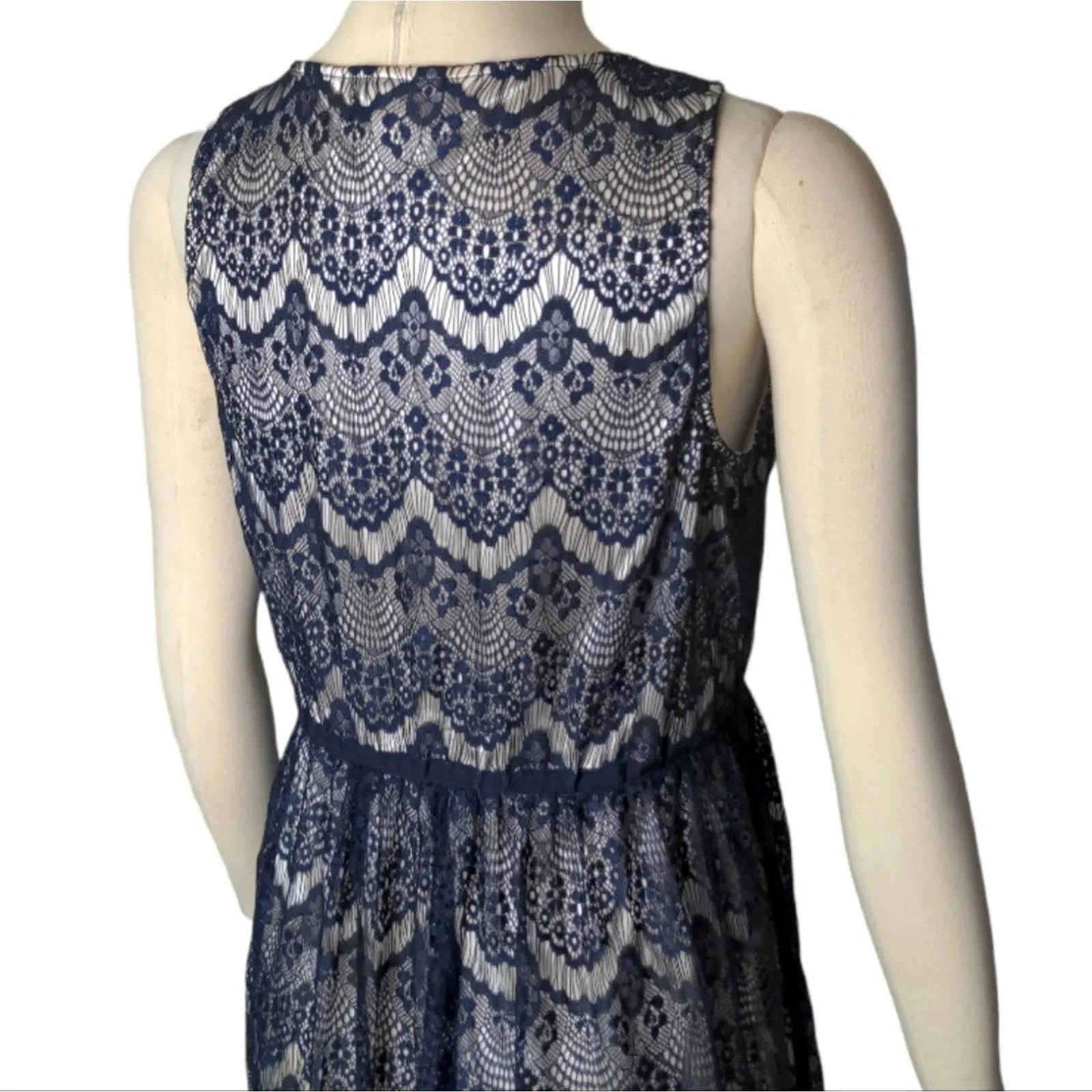 ALTAR'D STATE Navy Blue Lace Sleeveless Dress Fringe Large