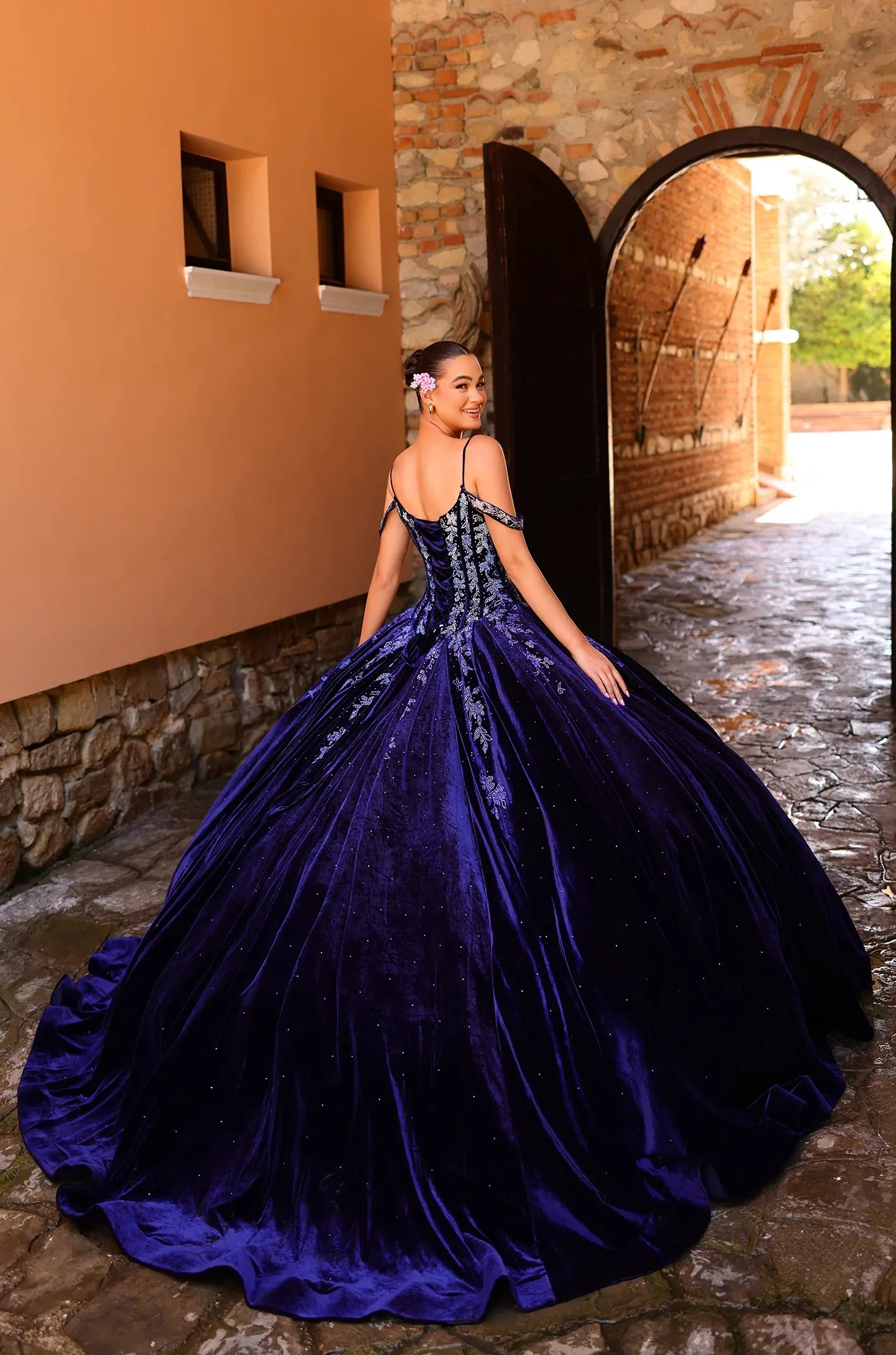 Amarra 54316 Velvet quinceanera Dress Crystal Corset Ball Gown off the shoulder Party Dresses