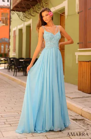 Amarra 94008 Long Prom Dress Open Back Spaghetti Straps Sweetheart Tulle Beading Sparkling Stone Accents