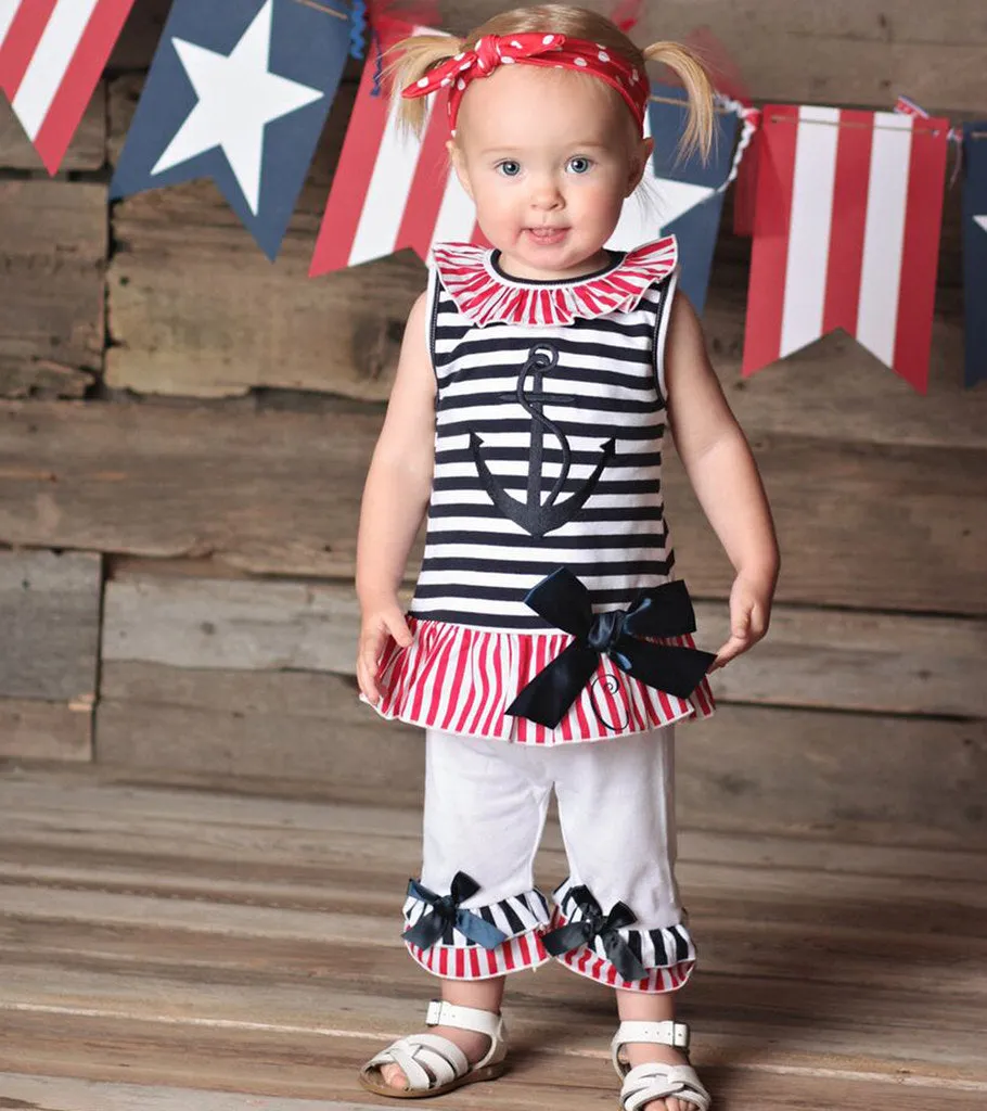 AnnLoren Girls Boutique Patriotic Sailor Outfit Tunic and Capri