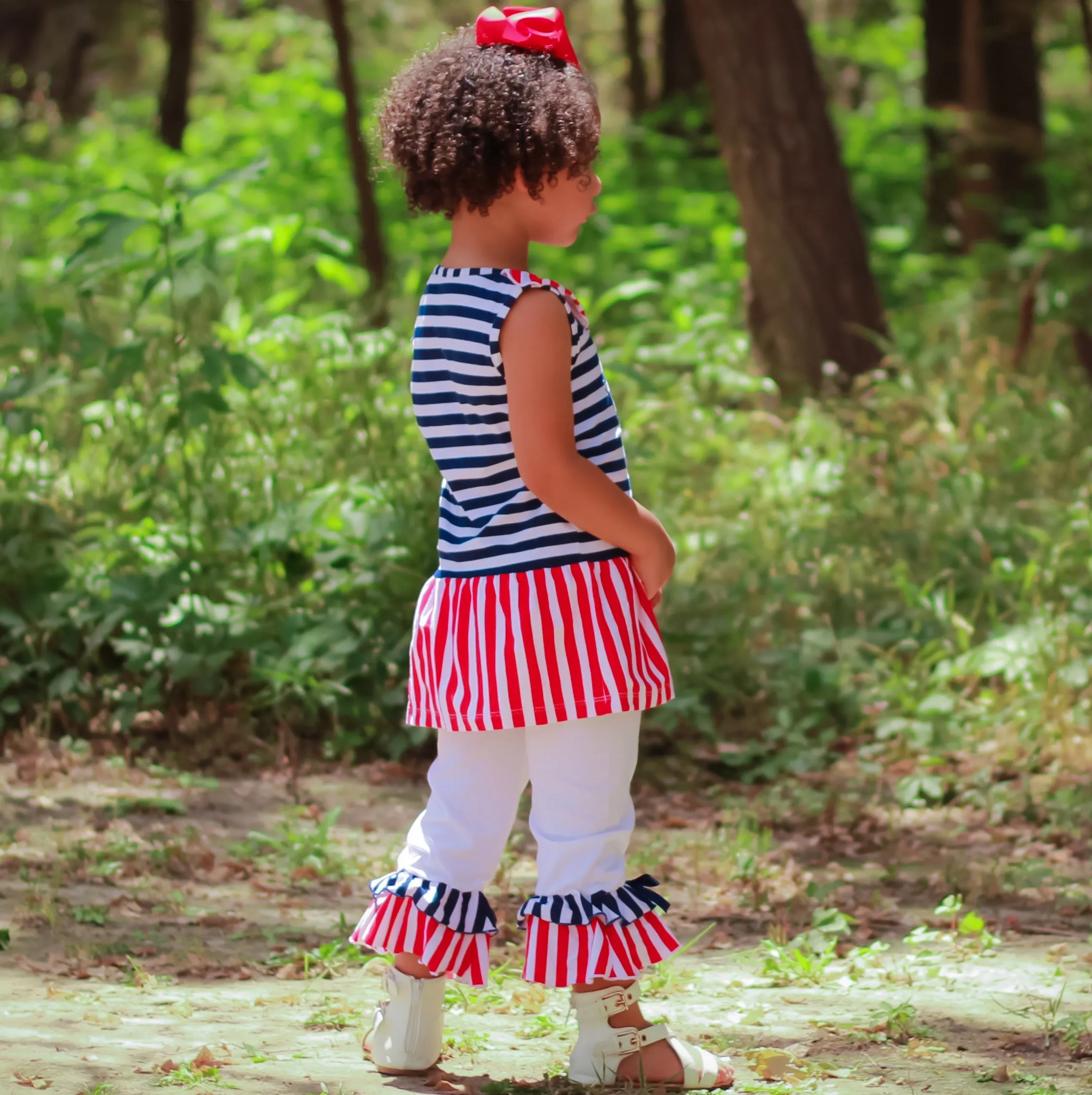 AnnLoren Girls Boutique Patriotic Sailor Outfit Tunic and Capri