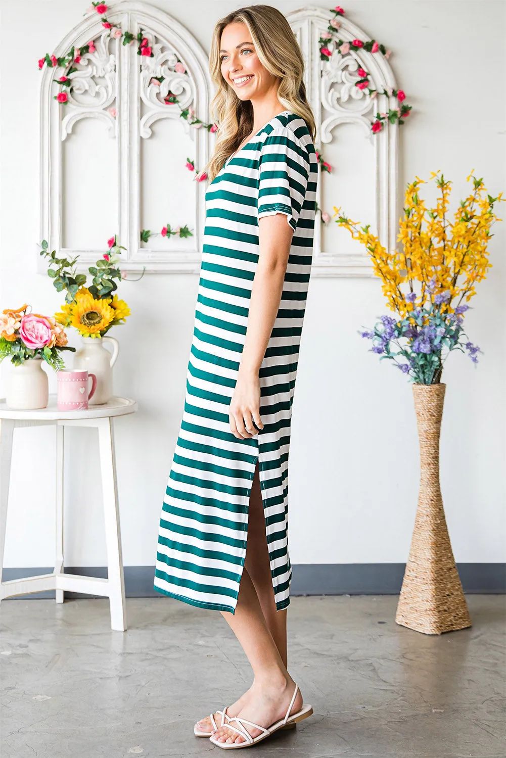 *APP EXCLUSIVE* Striped Vneck Side Slit Maxi Dress