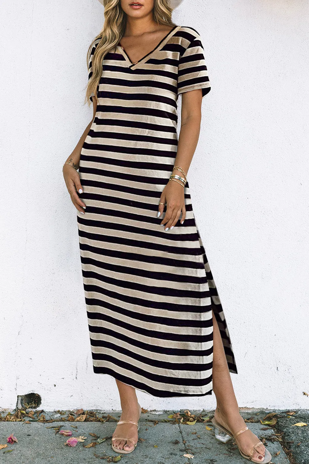 *APP EXCLUSIVE* Striped Vneck Side Slit Maxi Dress