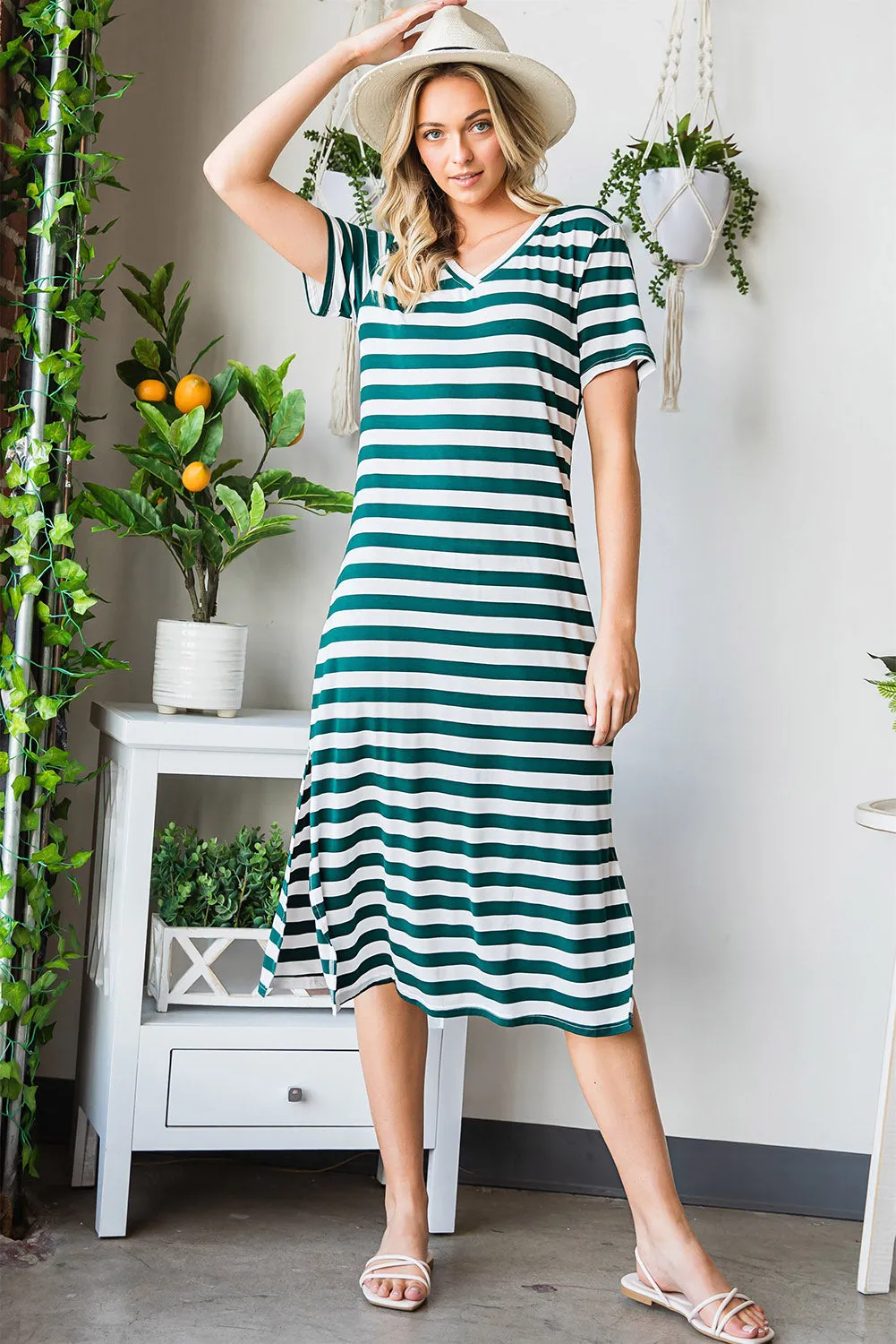 *APP EXCLUSIVE* Striped Vneck Side Slit Maxi Dress