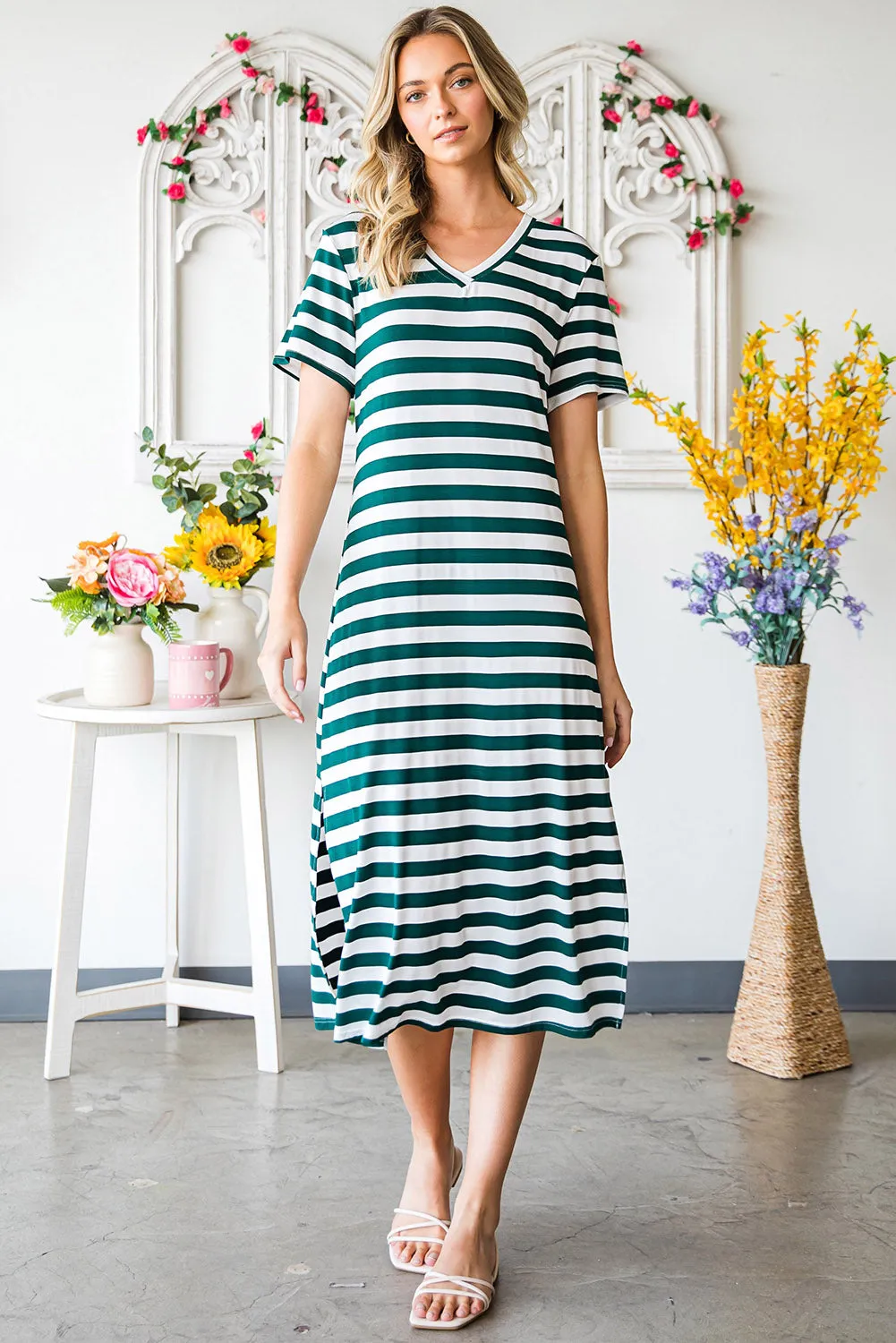 *APP EXCLUSIVE* Striped Vneck Side Slit Maxi Dress