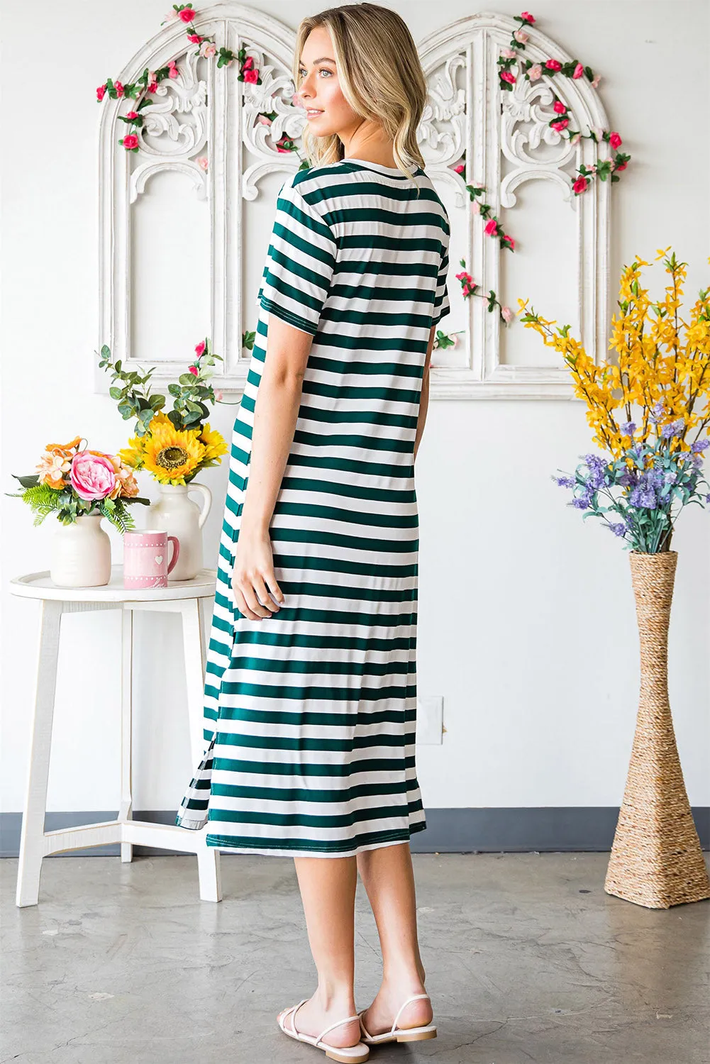 *APP EXCLUSIVE* Striped Vneck Side Slit Maxi Dress