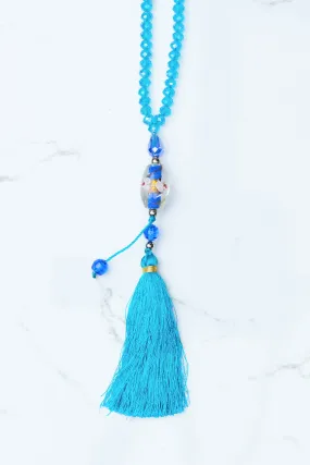 Aqua Blue Tassel Necklace