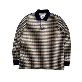 Aquascutum X Supreme Classic Checked Longsleeve Spellout Polo Shirt - Large