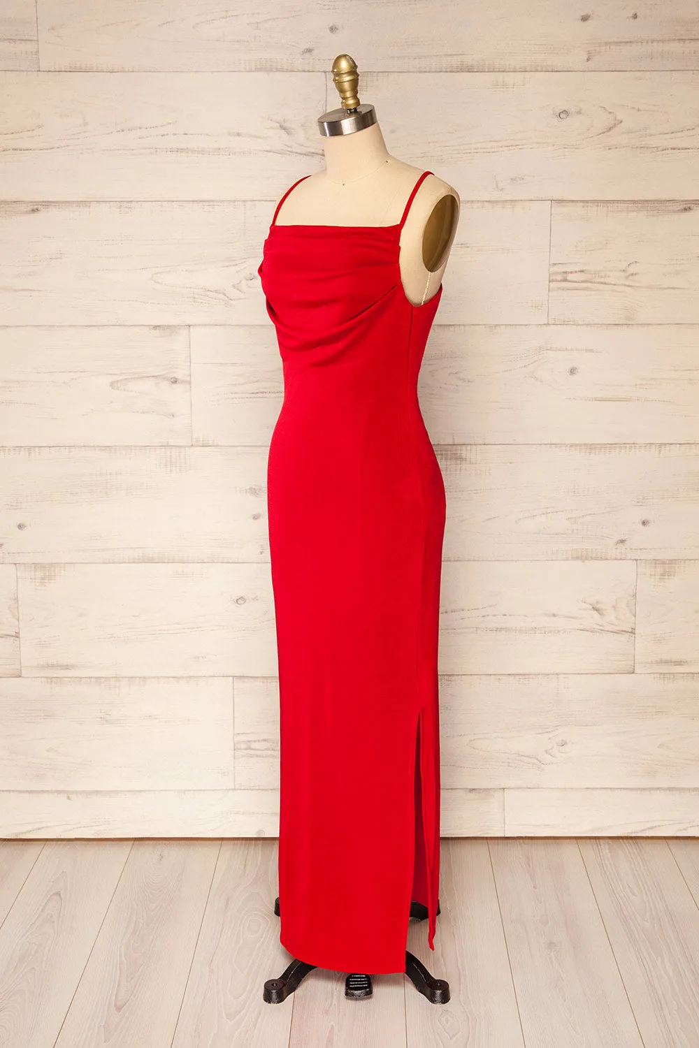 Ardoz Red | Shimmery Midi Dress w/ Cowl Neck