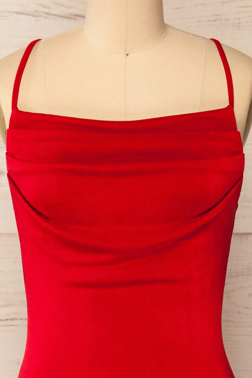 Ardoz Red | Shimmery Midi Dress w/ Cowl Neck