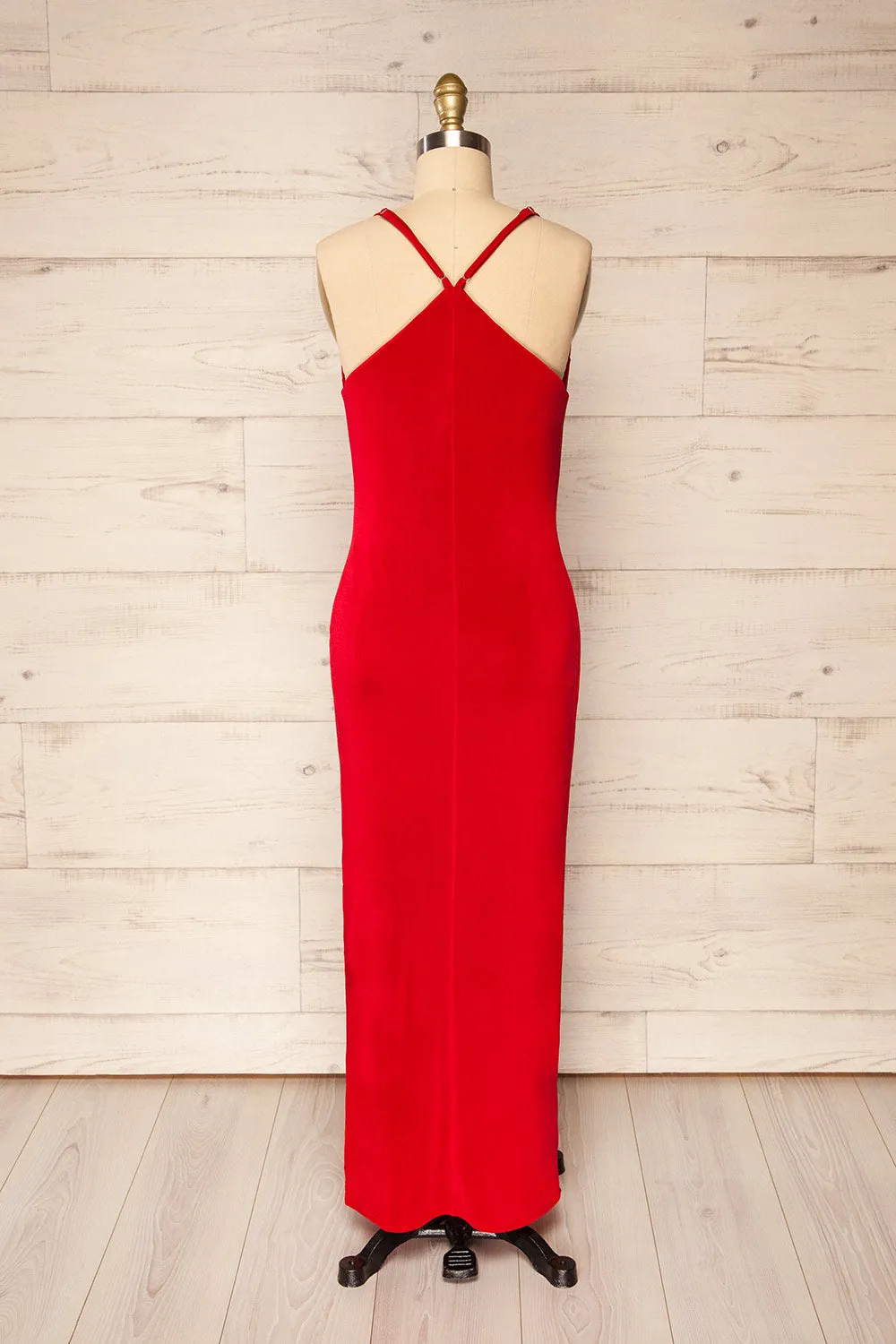 Ardoz Red | Shimmery Midi Dress w/ Cowl Neck