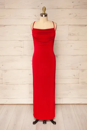 Ardoz Red | Shimmery Midi Dress w/ Cowl Neck