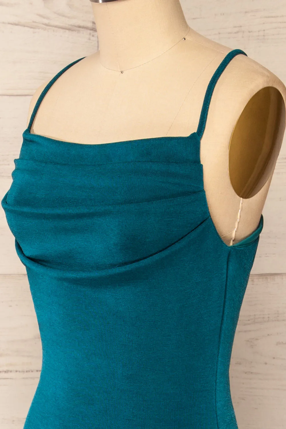 Ardoz Teal | Shimmery Midi Dress w/ Cowl Neck