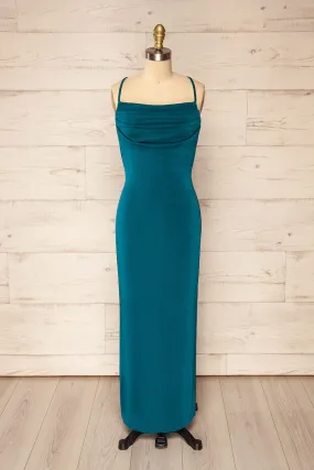 Ardoz Teal | Shimmery Midi Dress w/ Cowl Neck