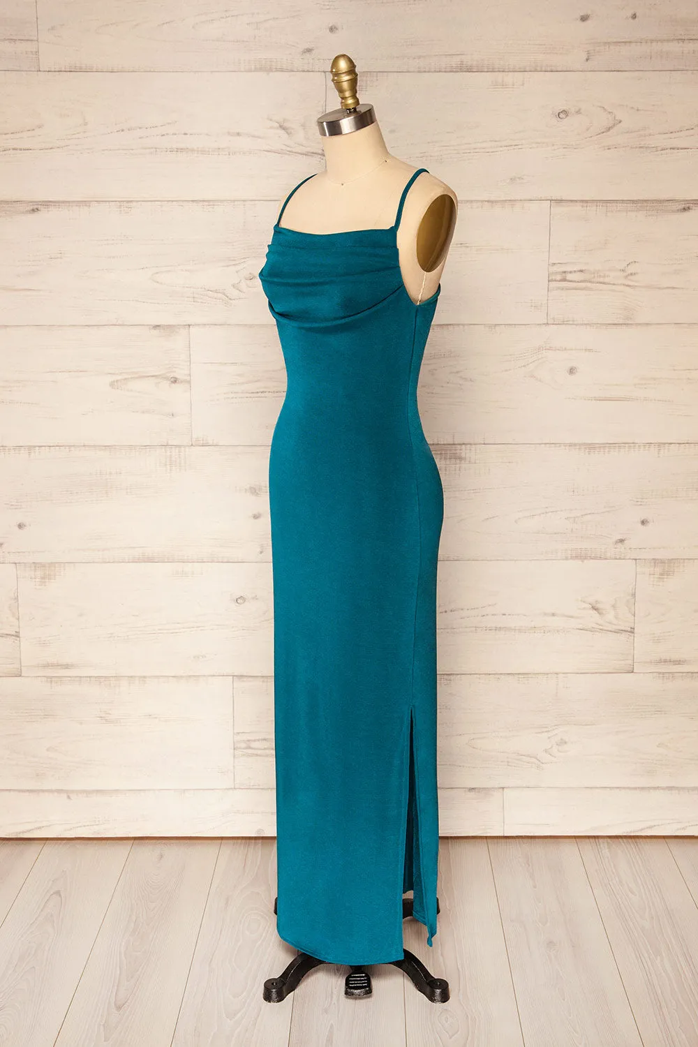 Ardoz Teal | Shimmery Midi Dress w/ Cowl Neck