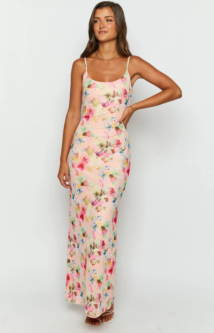 Aster Pink Floral Mesh Maxi Dress