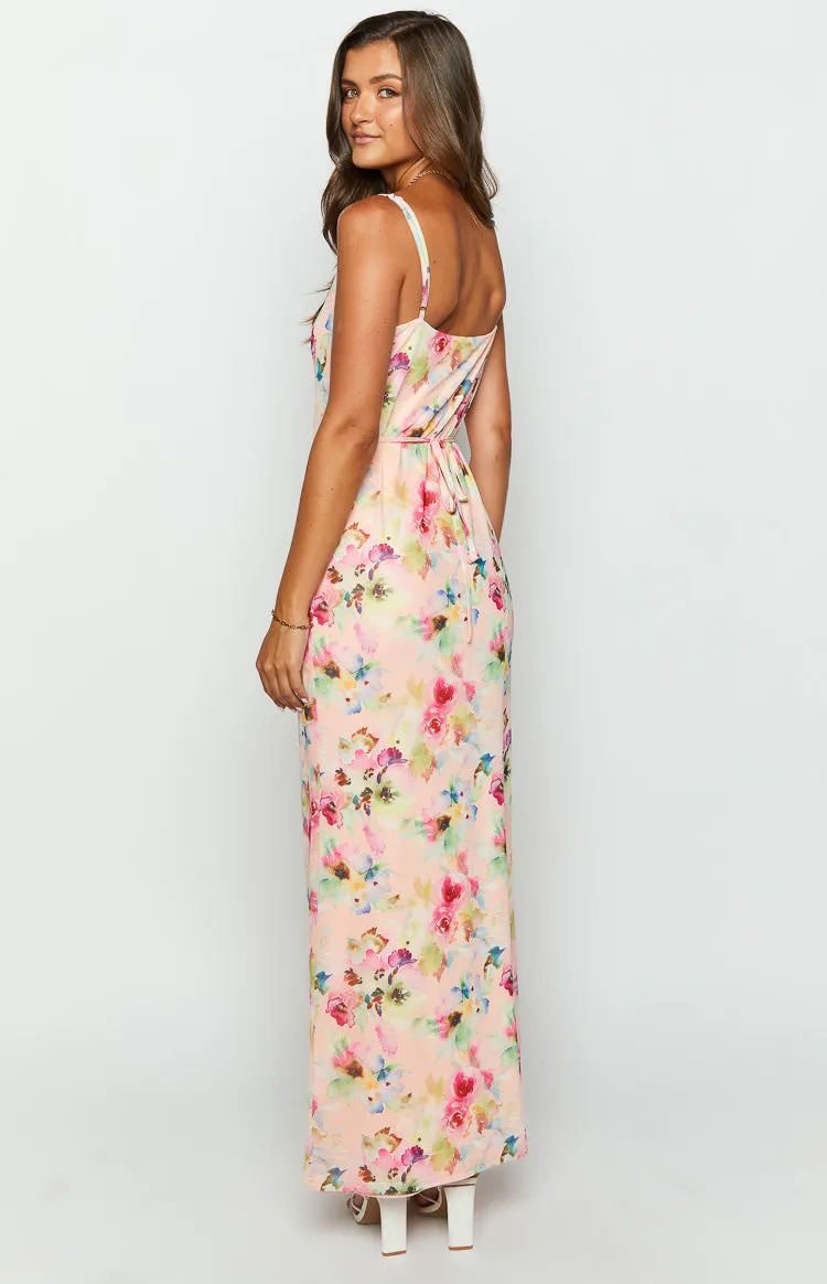 Aster Pink Floral Mesh Maxi Dress