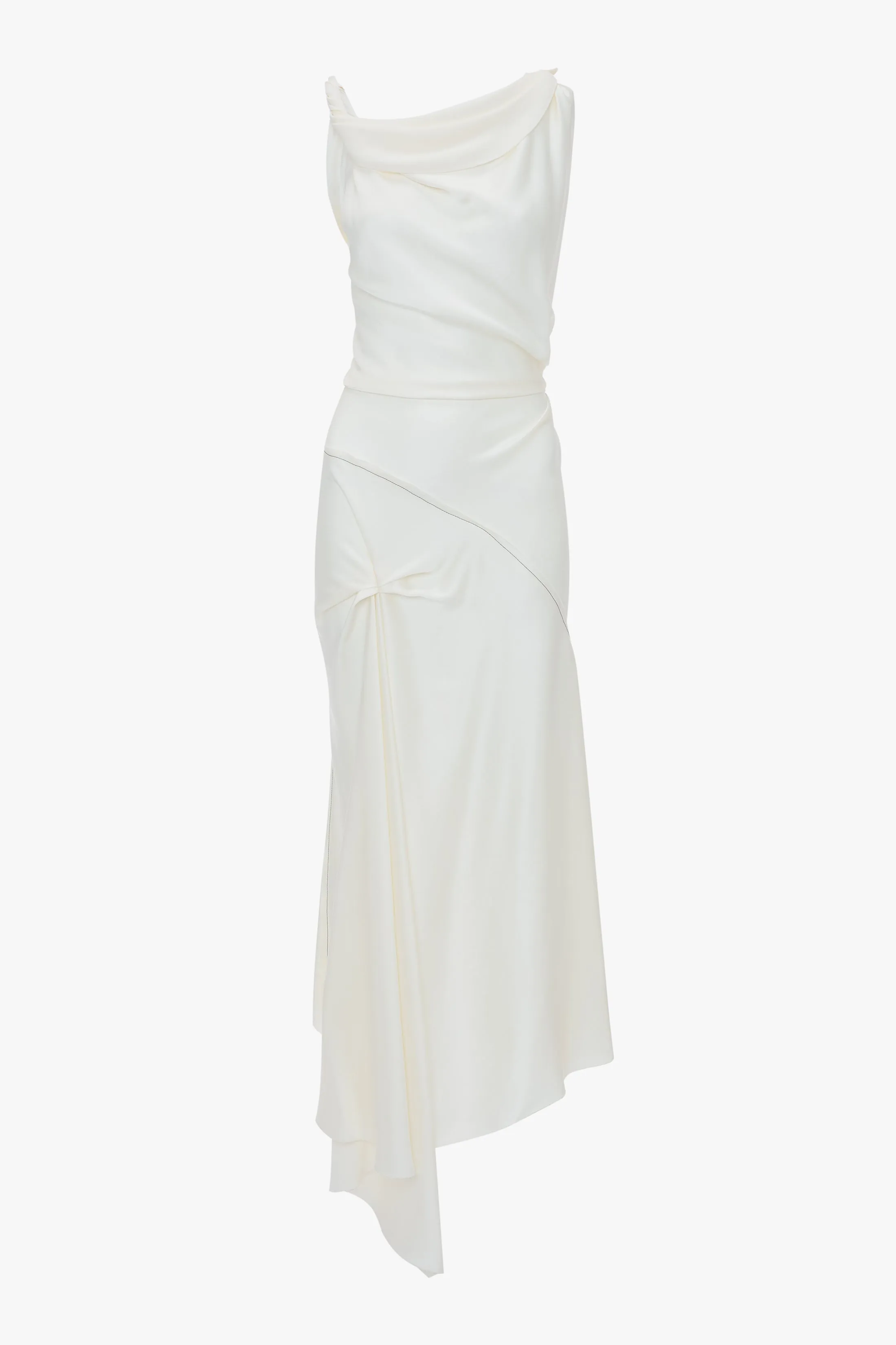 Asymmetric Draped Midi Dress In Ivory