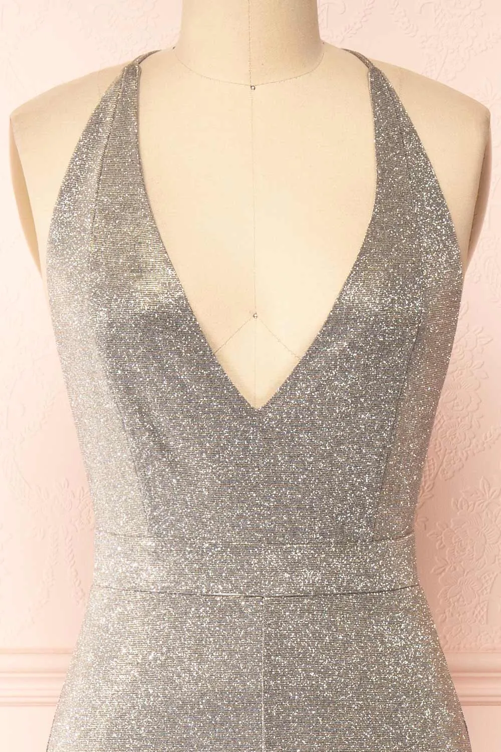 Aurore | Backless Sparkling Halter Dress w/ Slit