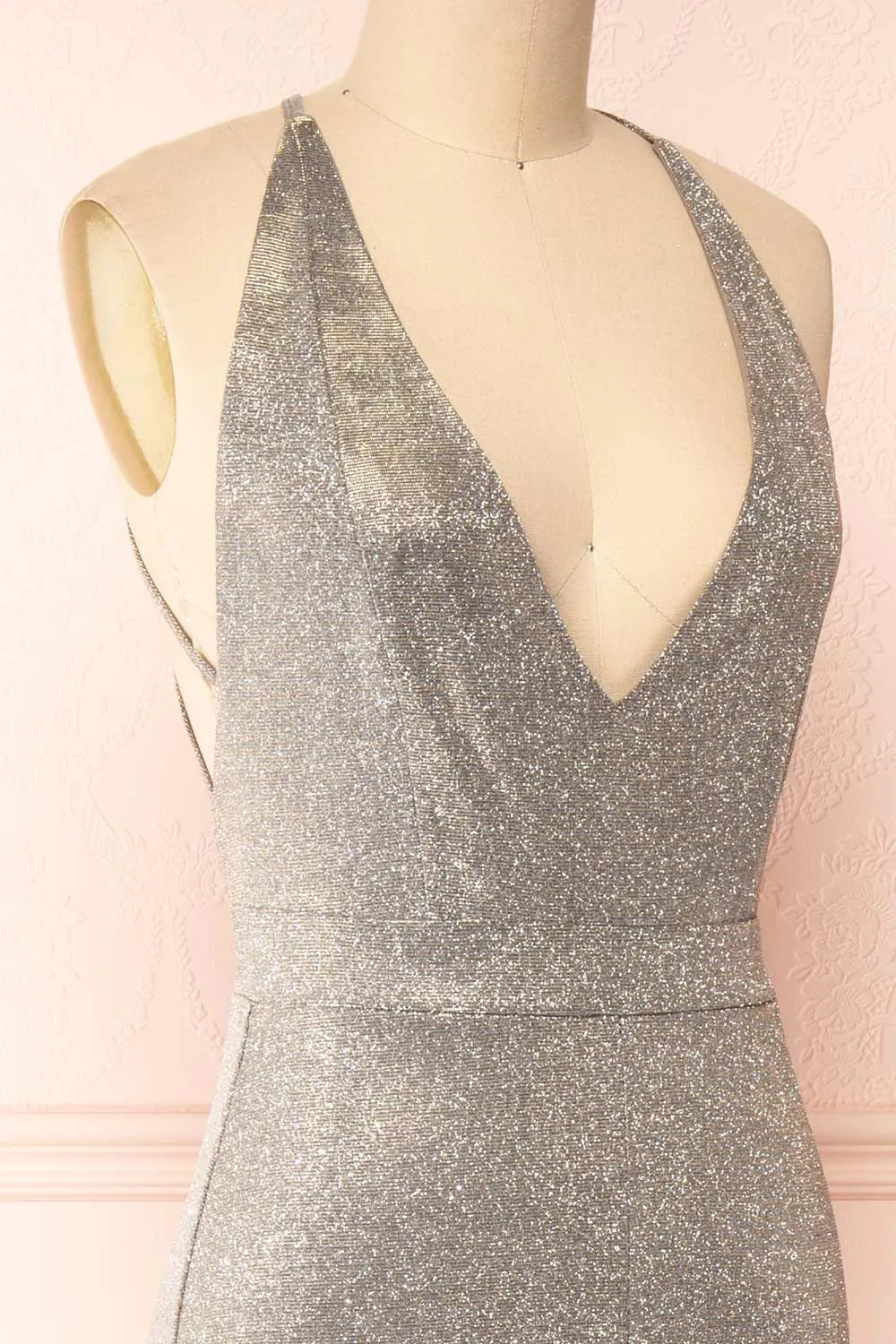 Aurore | Backless Sparkling Halter Dress w/ Slit