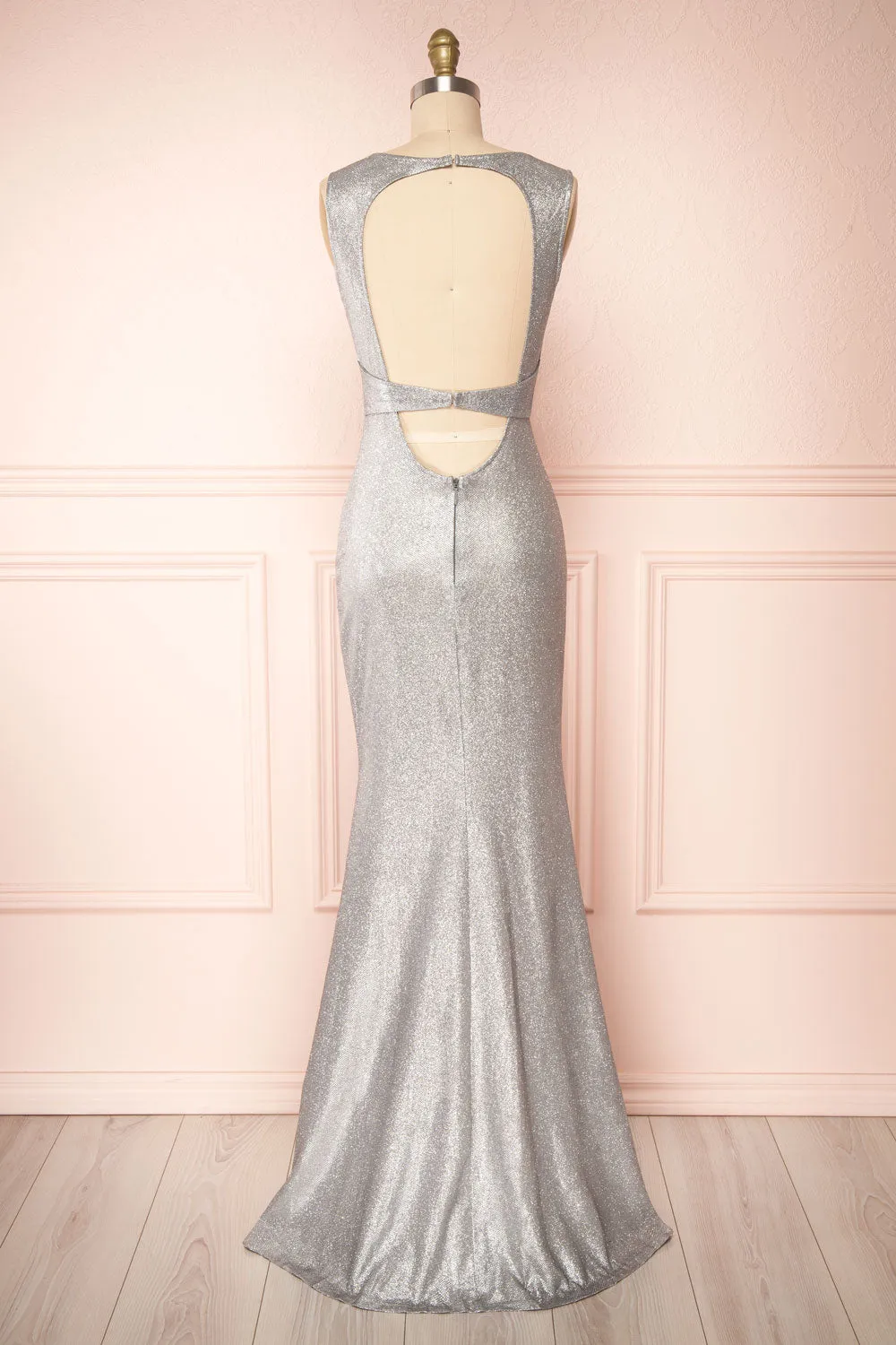 Azalee | Backless Sparkling V-Neck Dress w/ Slit